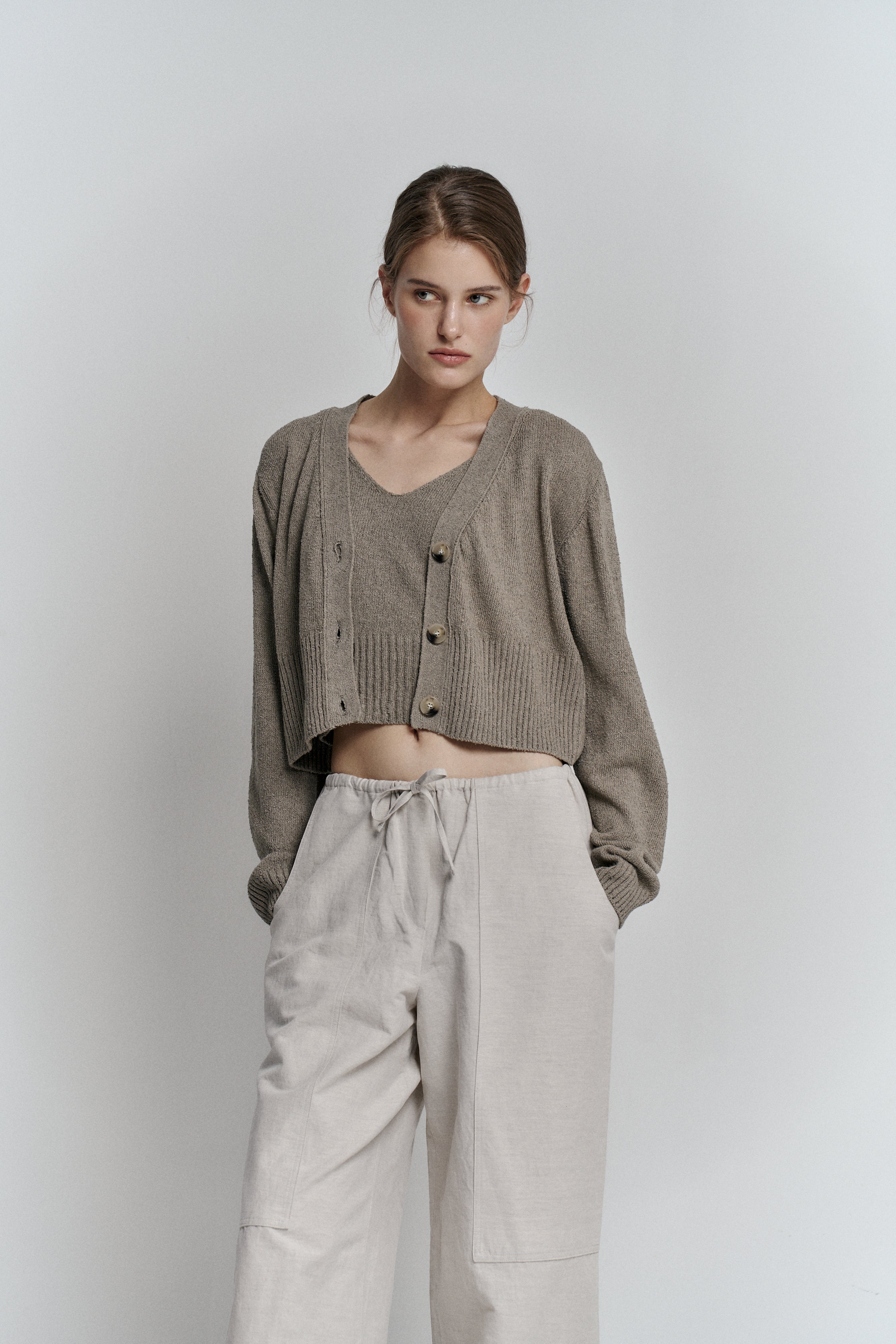 HANJI CARDIGAN SET_KHAKI