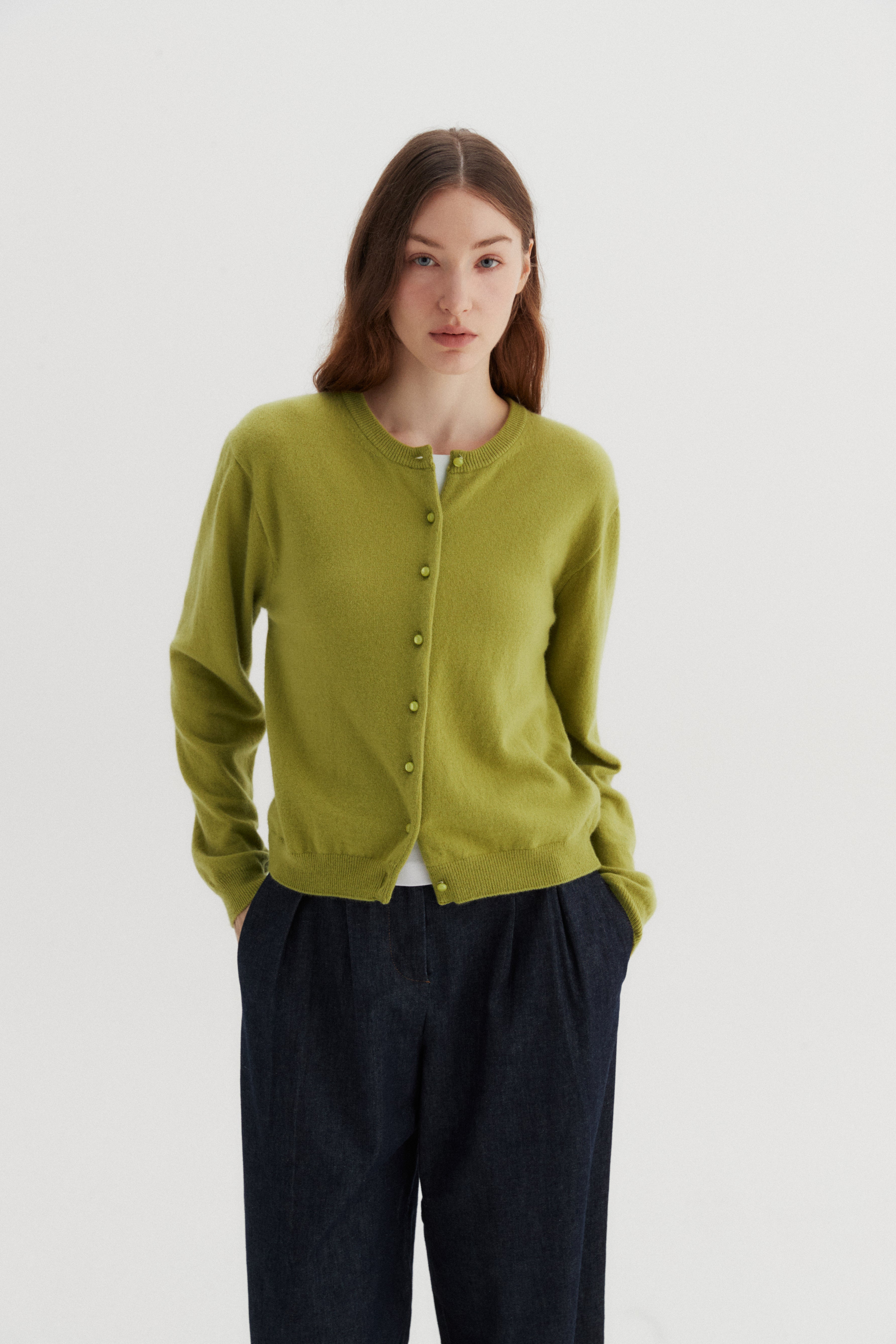 BEANS CASHMERE CARDIGAN_LIGHT GREEN