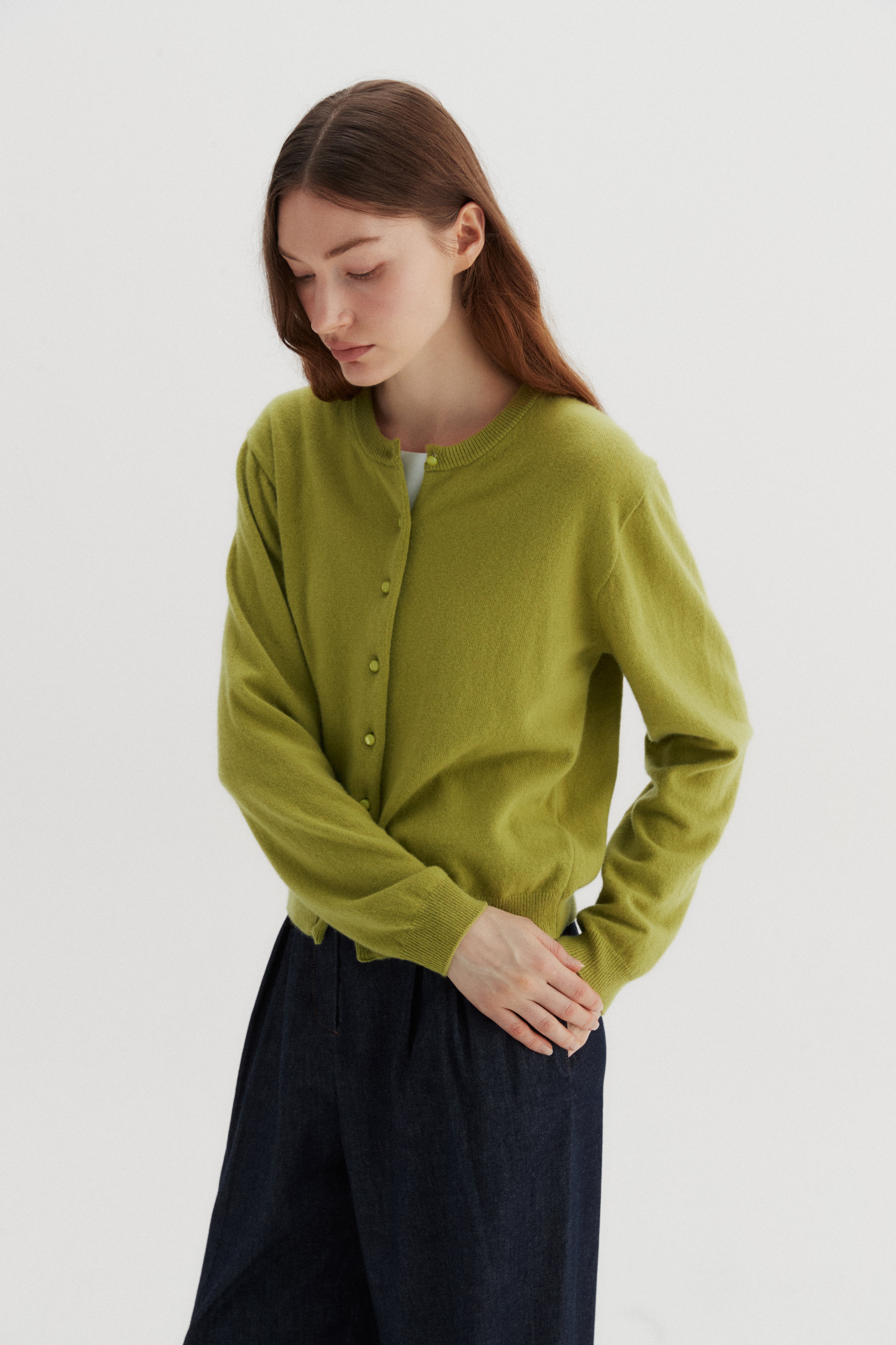 BEANS CASHMERE CARDIGAN_LIGHT GREEN