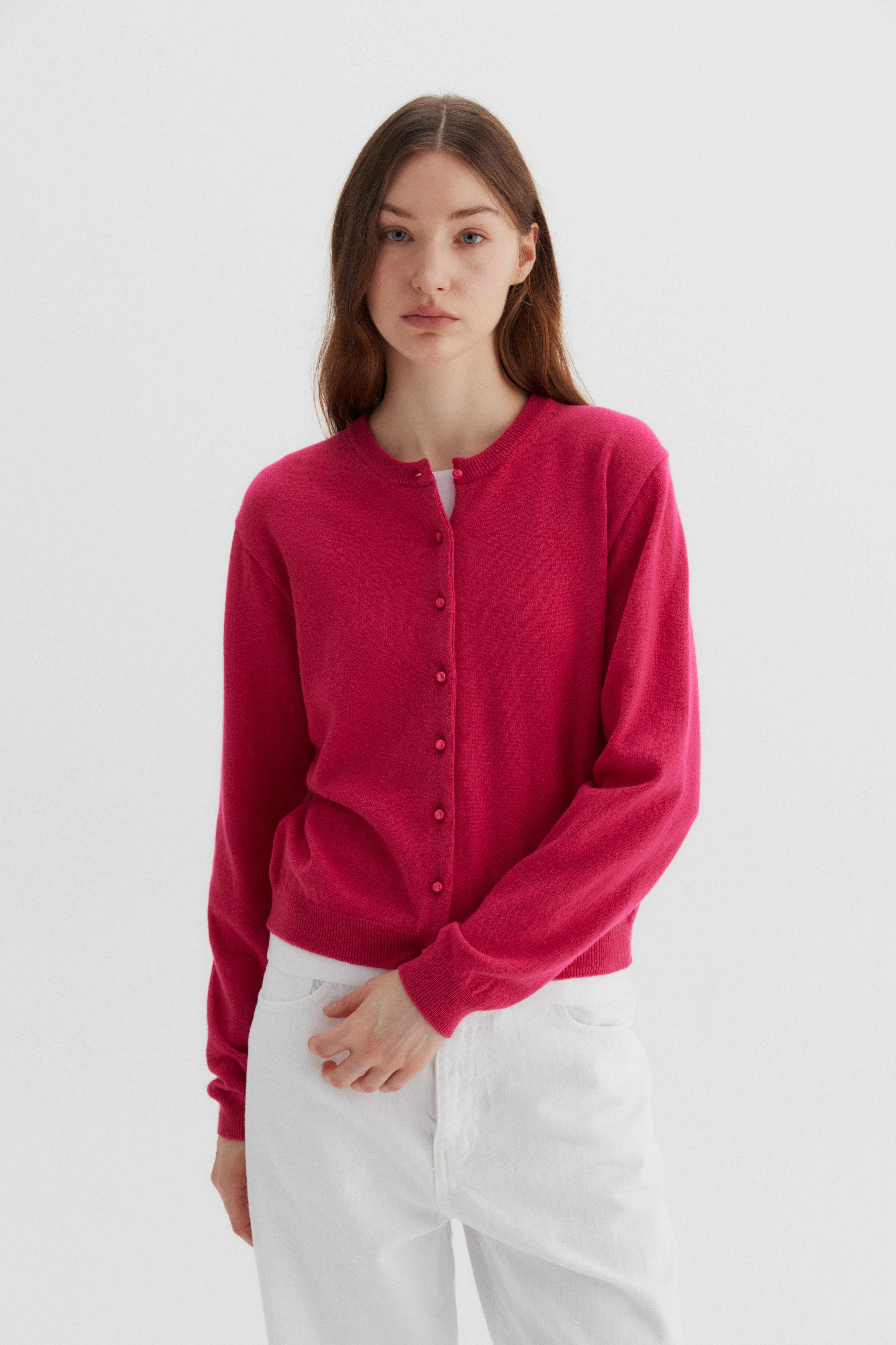 BEANS CASHMERE CARDIGAN_HOT PINK