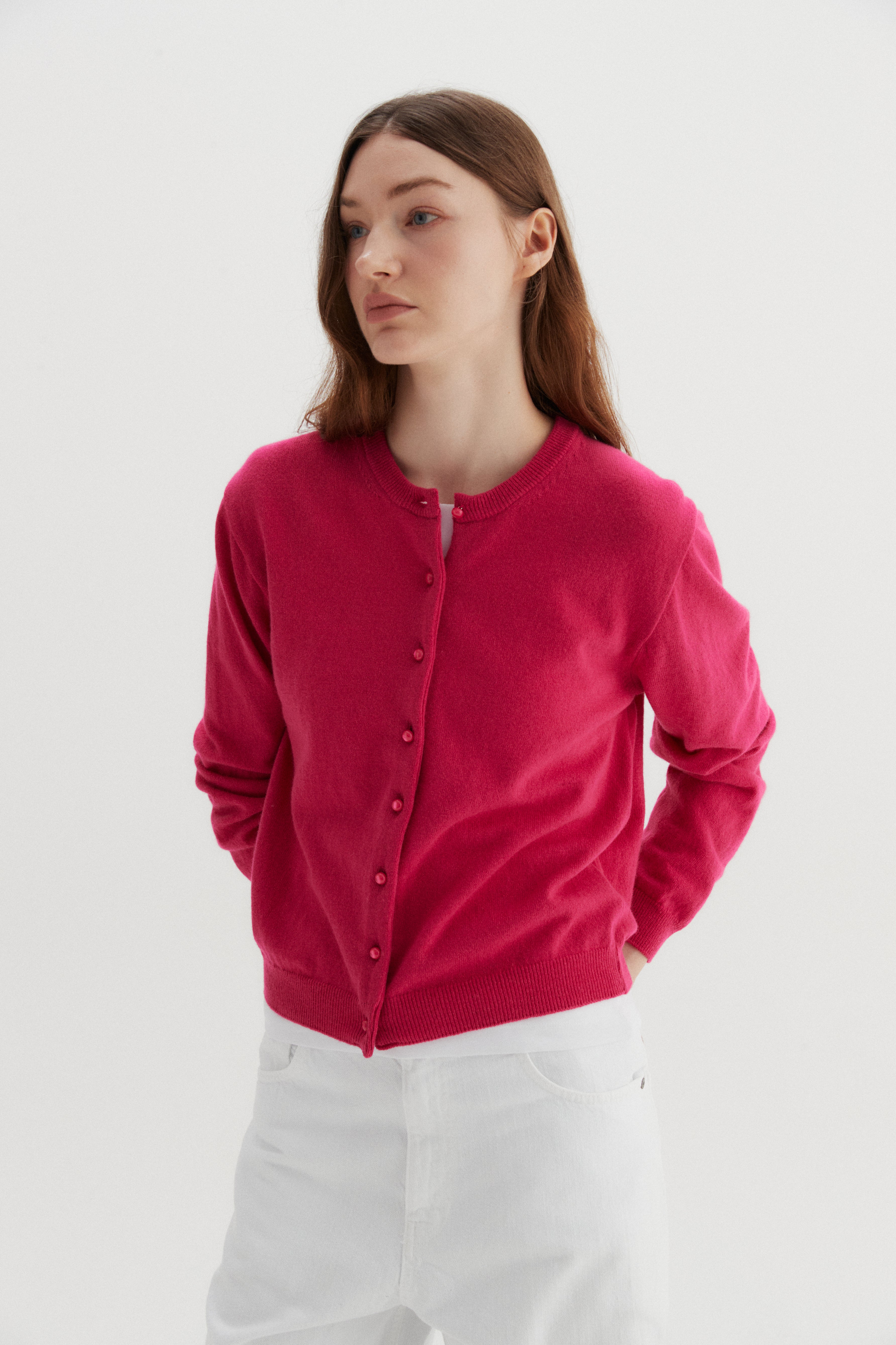 BEANS CASHMERE CARDIGAN_HOT PINK