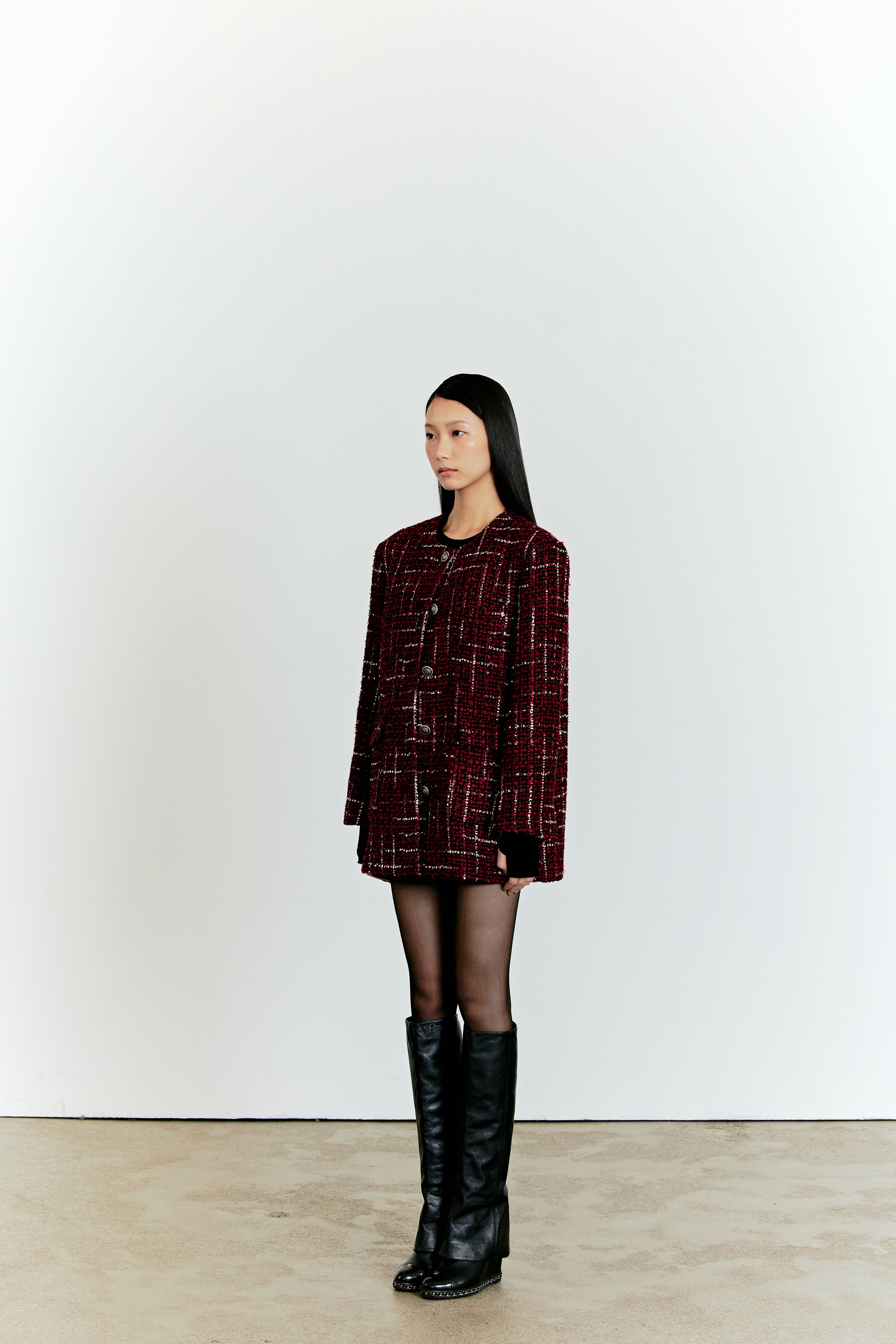 TWEED BOX JACKET_RED