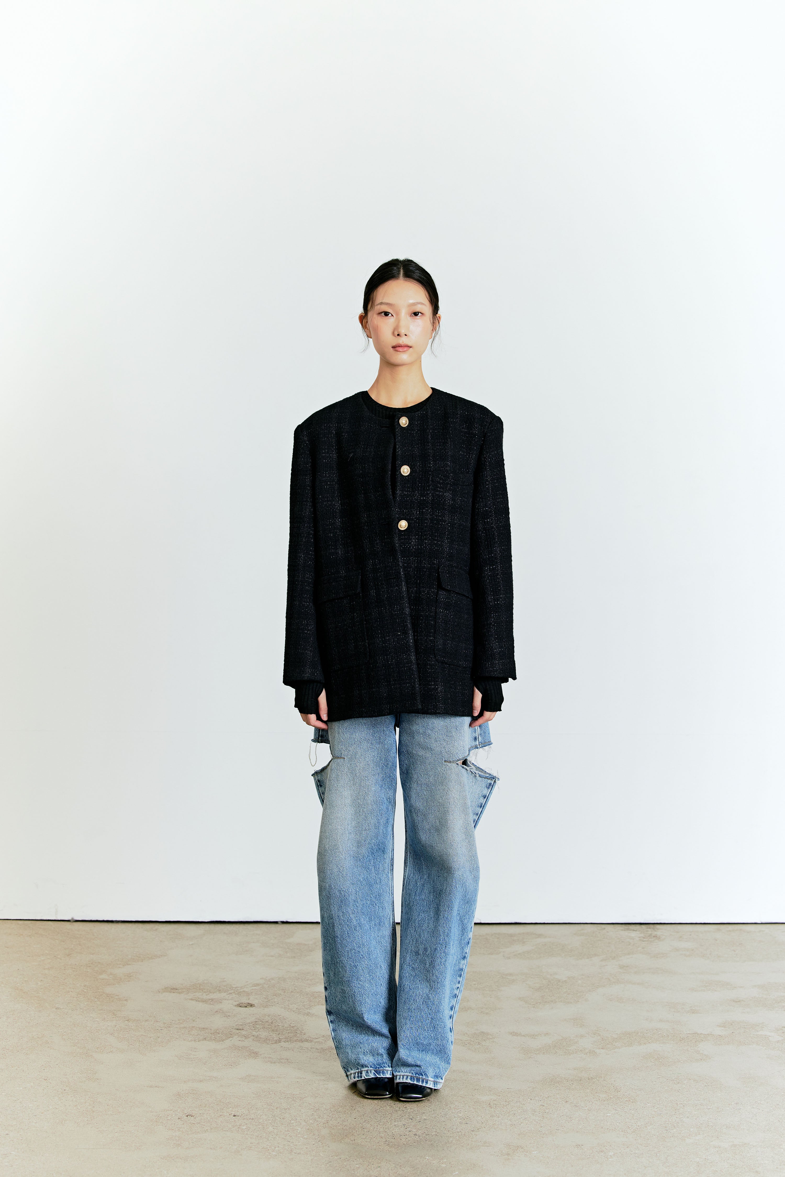 TWEED BOX JACKET_BLACK