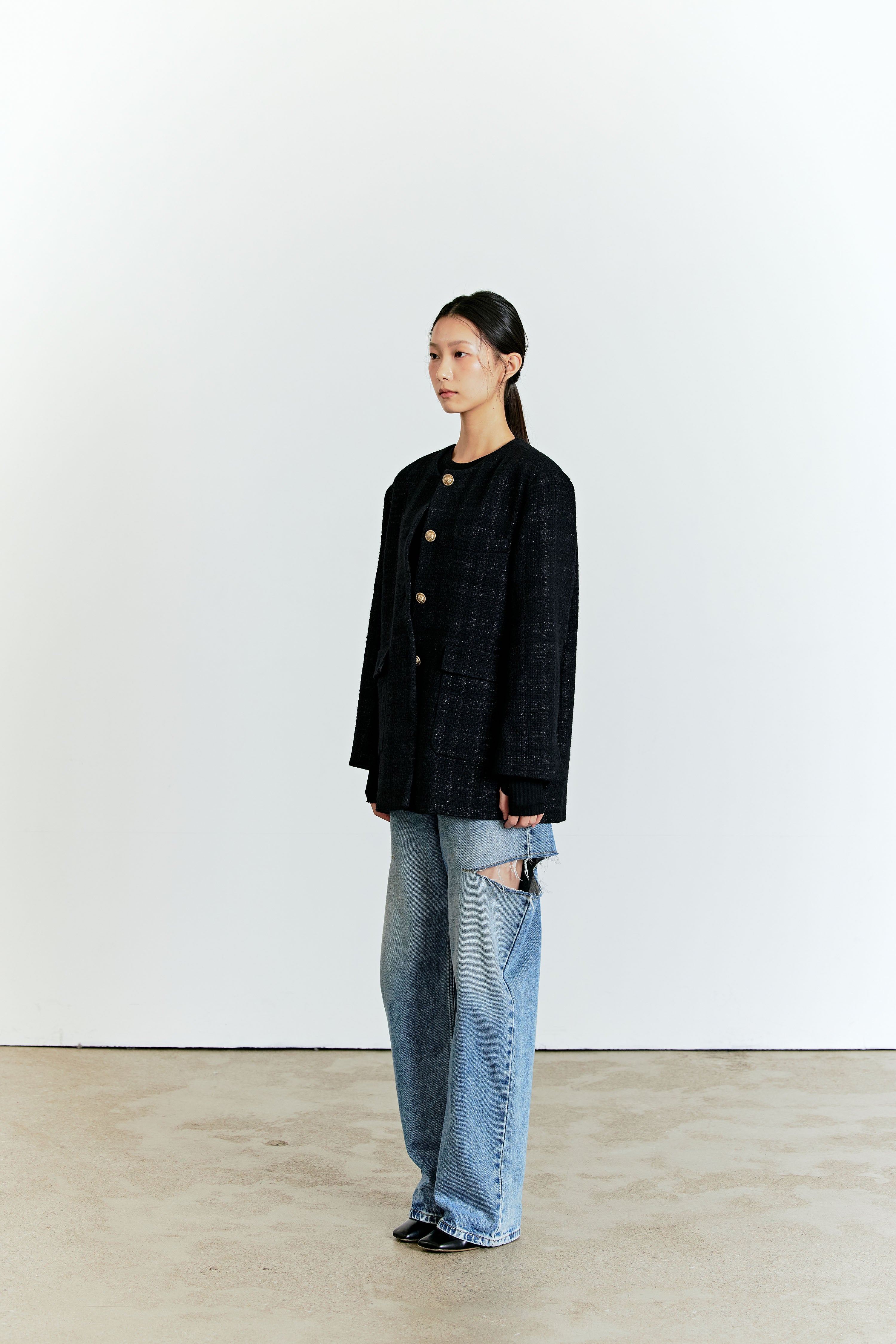 TWEED BOX JACKET_BLACK