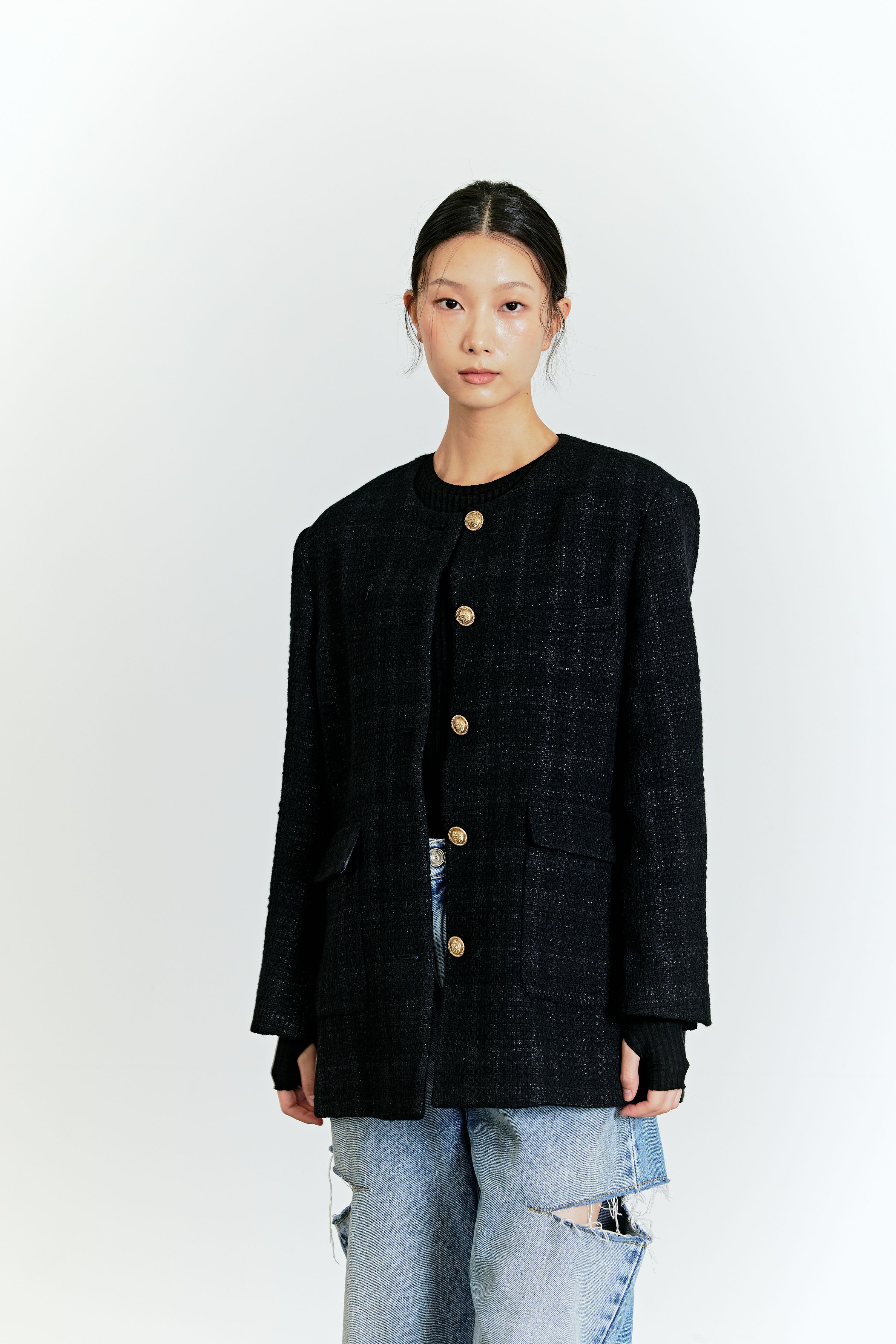 TWEED BOX JACKET_BLACK