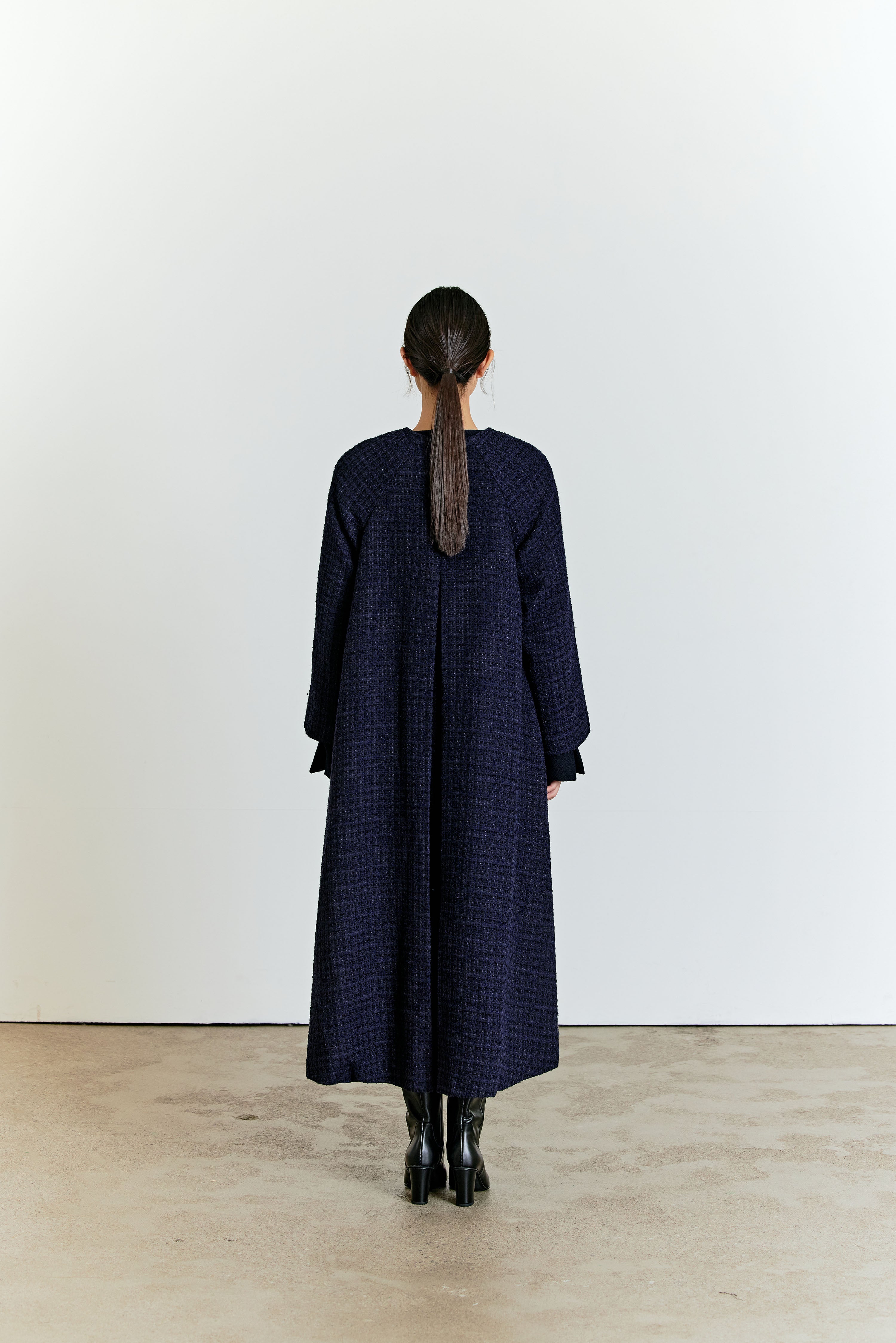 A LINE TWEED COAT_NAVY