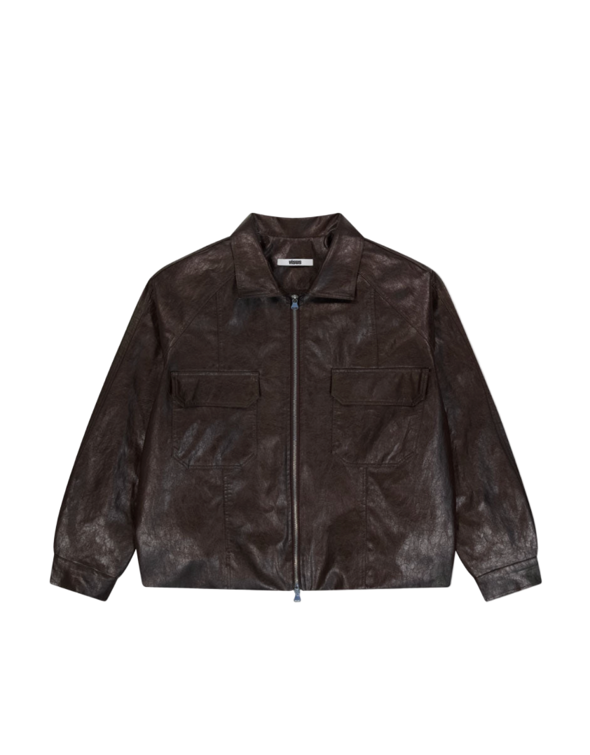 BLOUSON BOMBER EN CUIR ÉCO_MARRON
