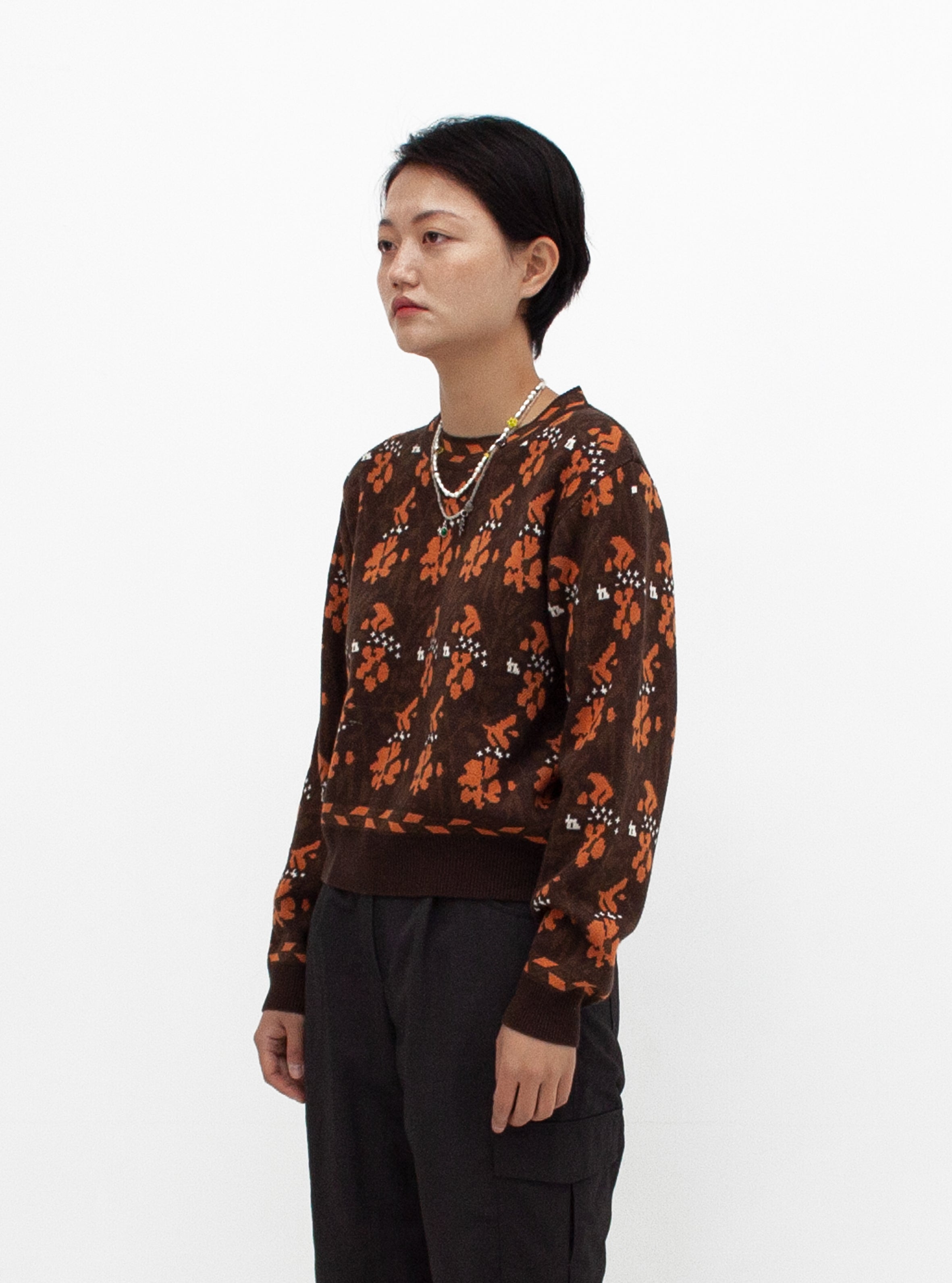 FLOWER PATTERNED JACQUARD KNIT_MARRON