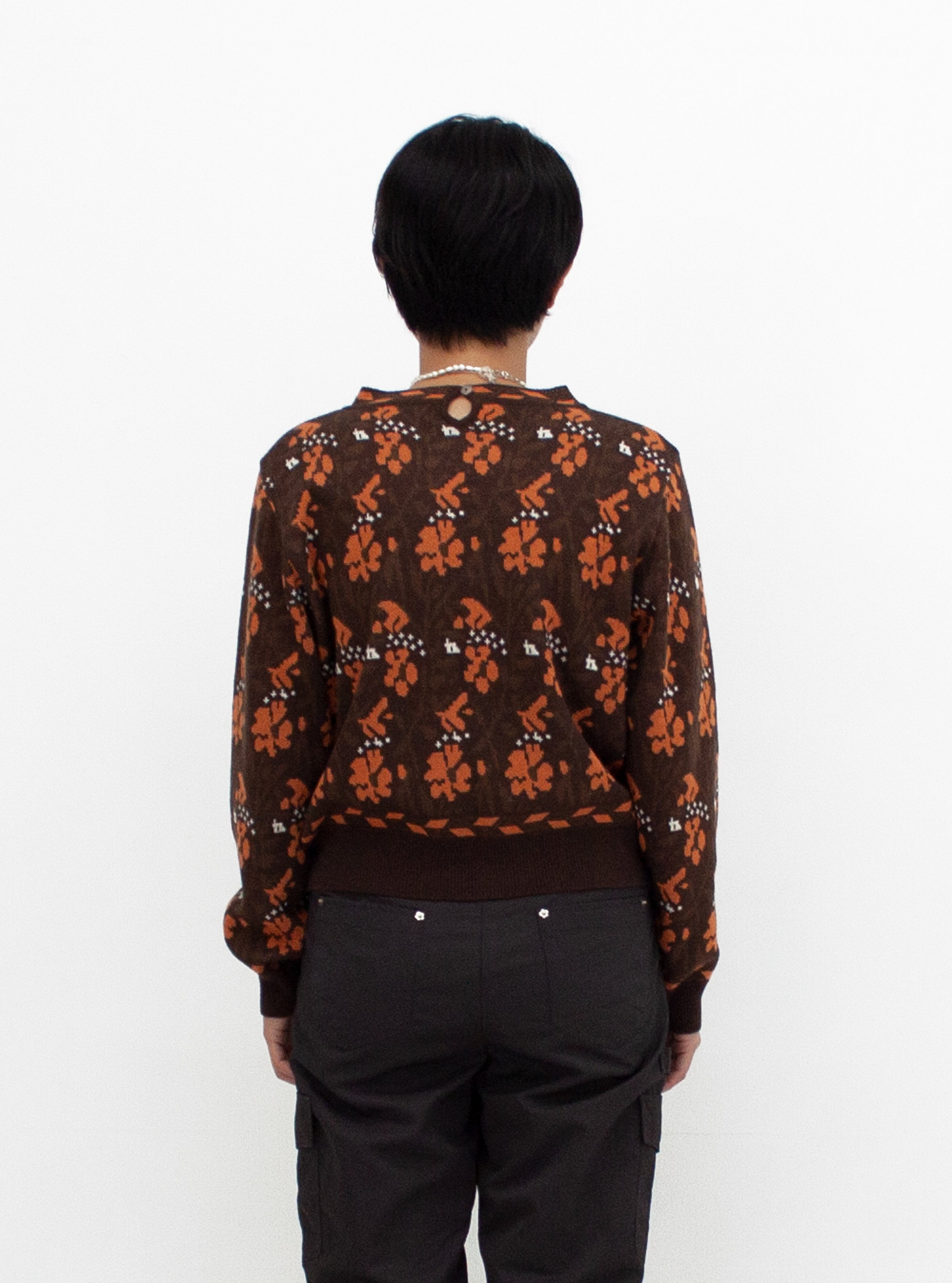 FLOWER PATTERNED JACQUARD KNIT_MARRON