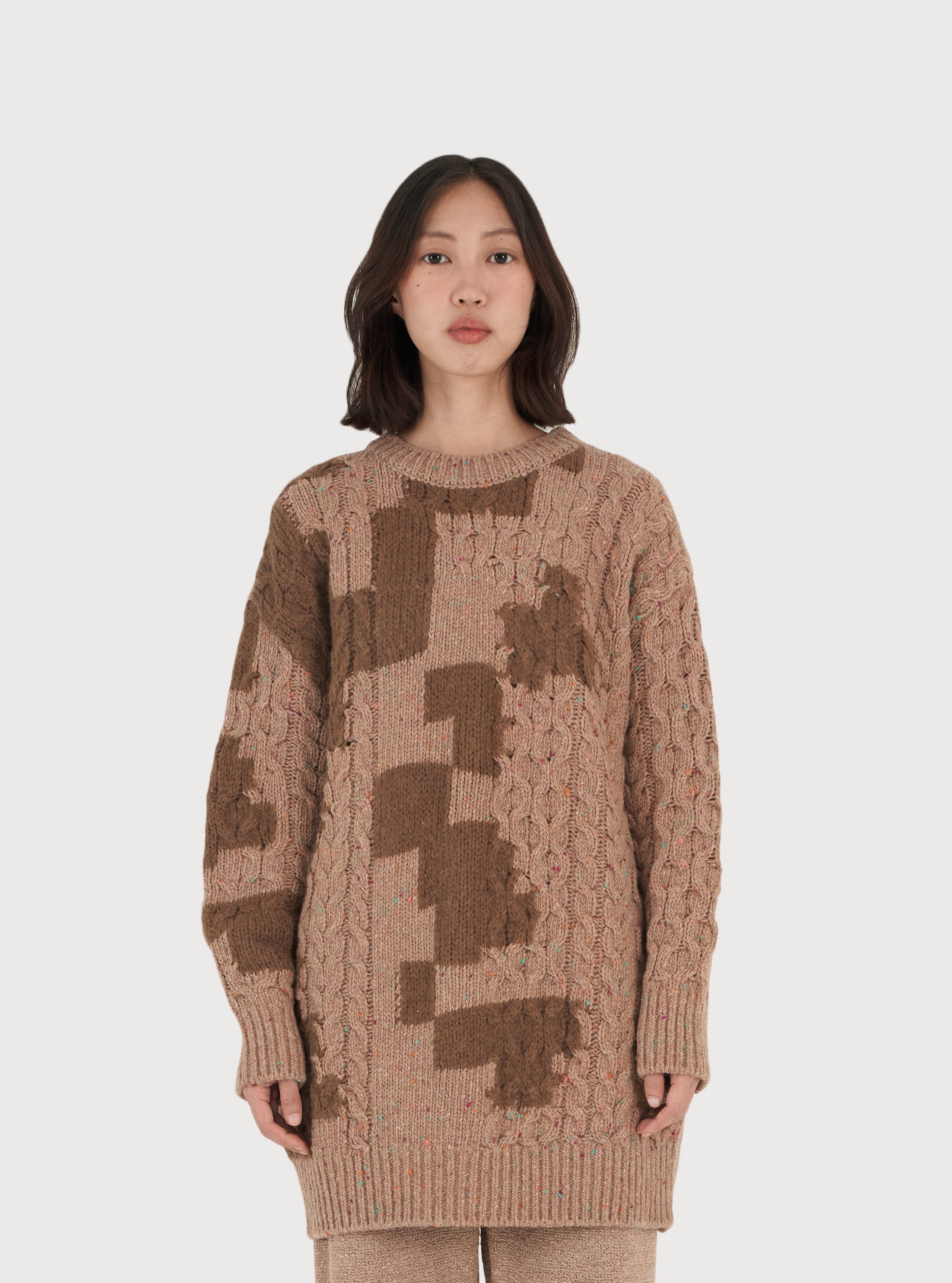 GLITCHED WOOL CABLE KNIT PULLOVER_BEIGE