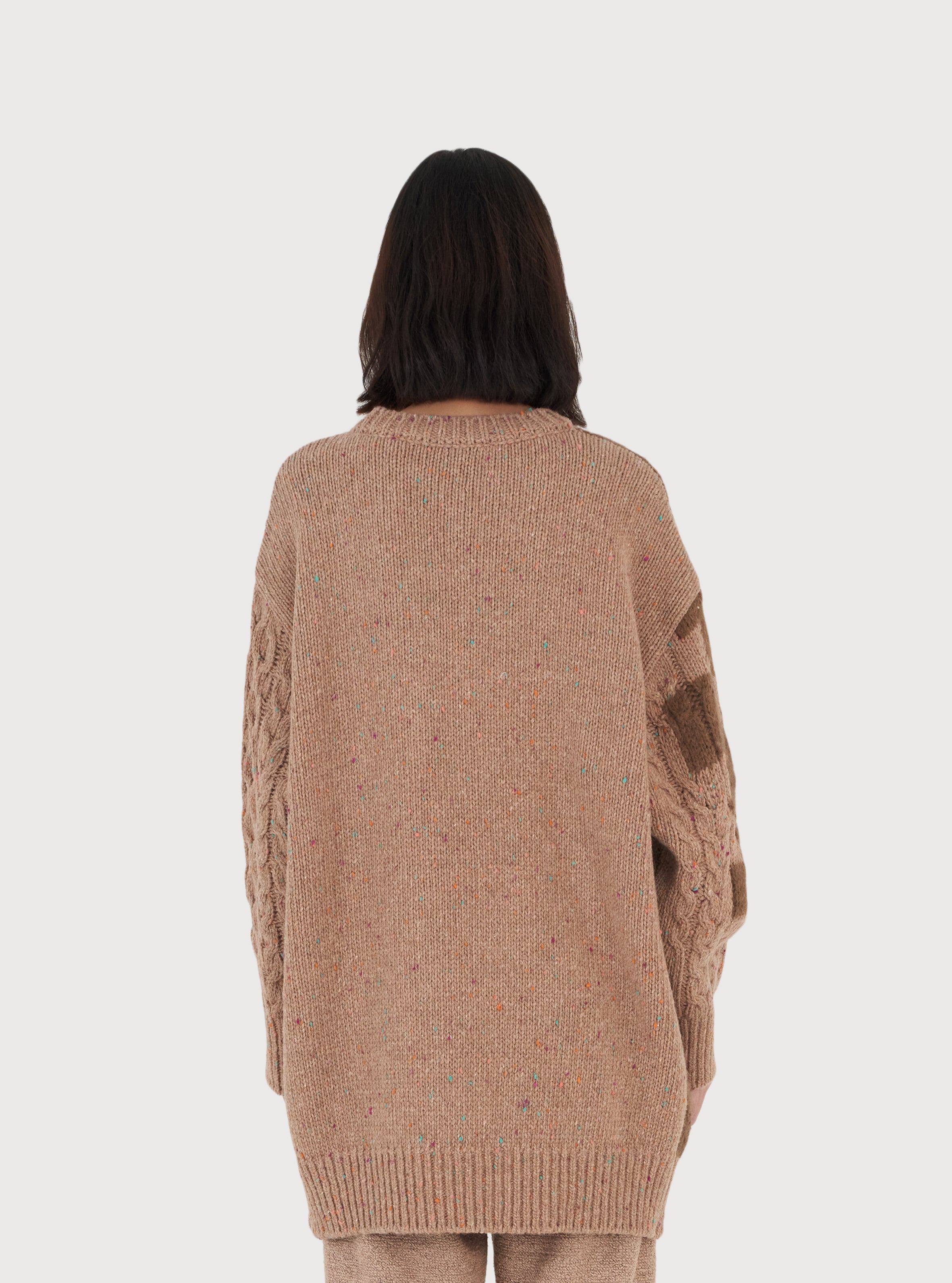 GLITCHED WOOL CABLE KNIT PULLOVER_BEIGE