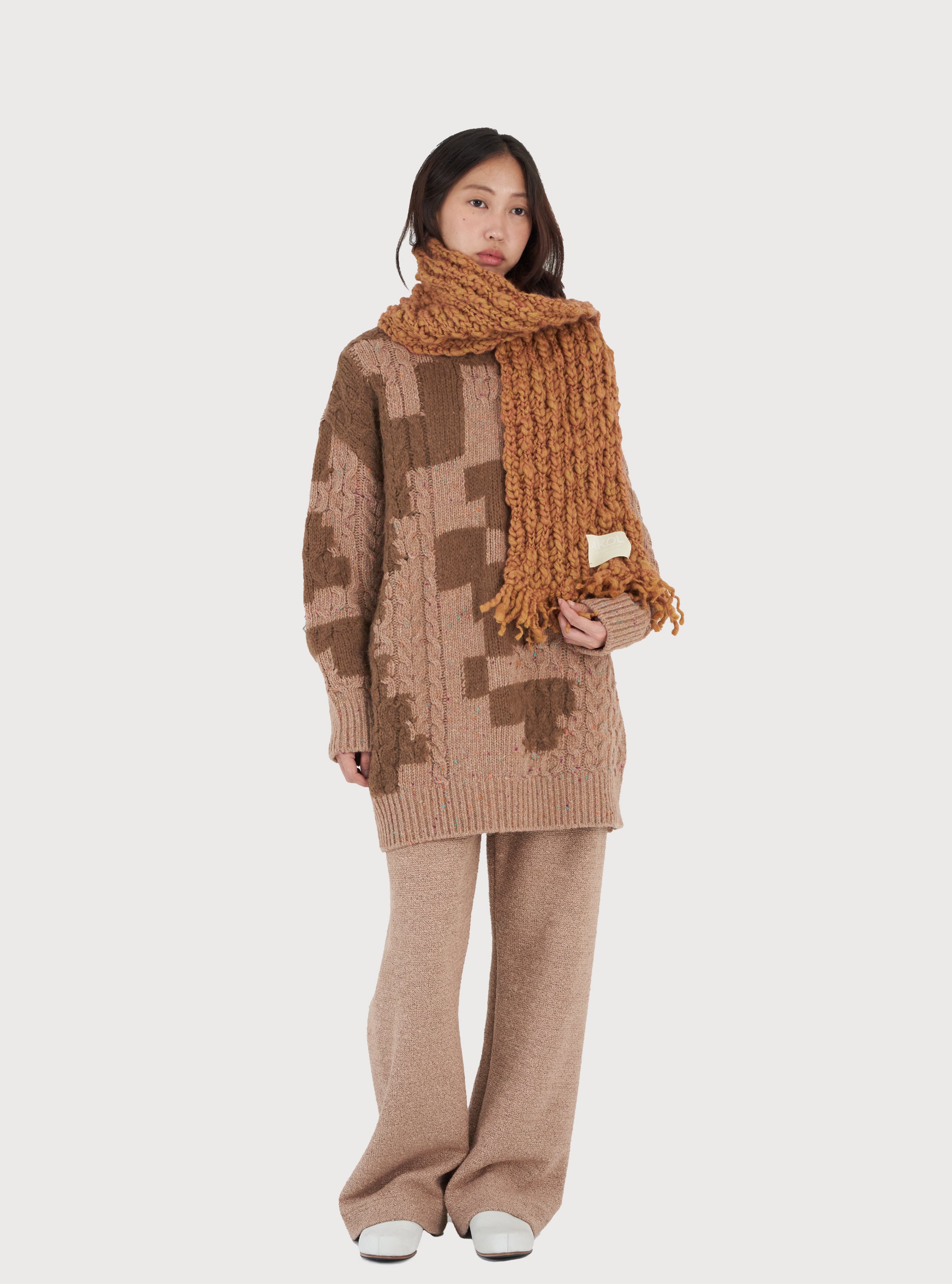 GLITCHED WOOL CABLE KNIT PULLOVER_BEIGE