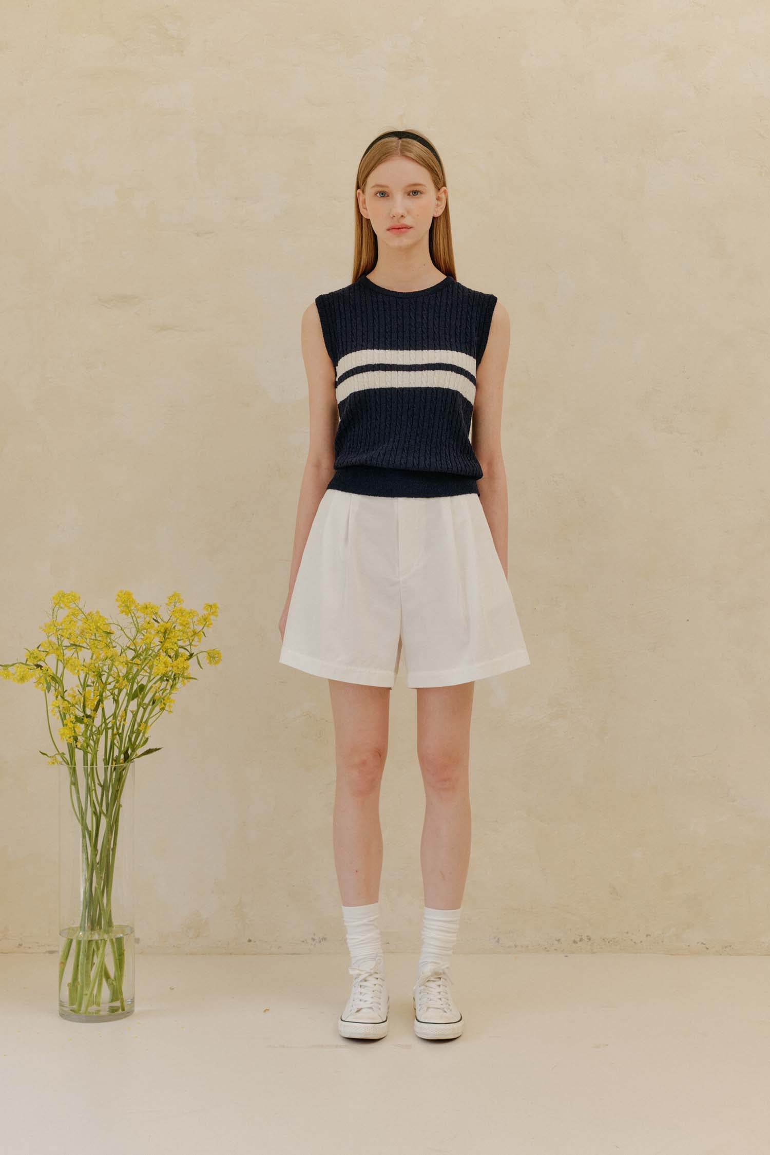 CABLE SLEEVELESS KNIT_NAVY