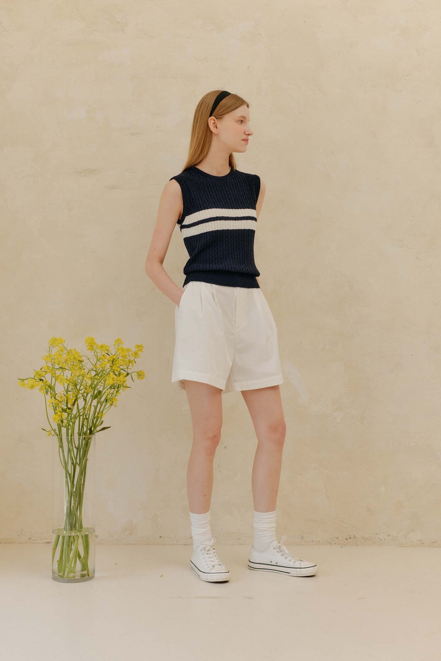 CABLE SLEEVELESS KNIT_NAVY