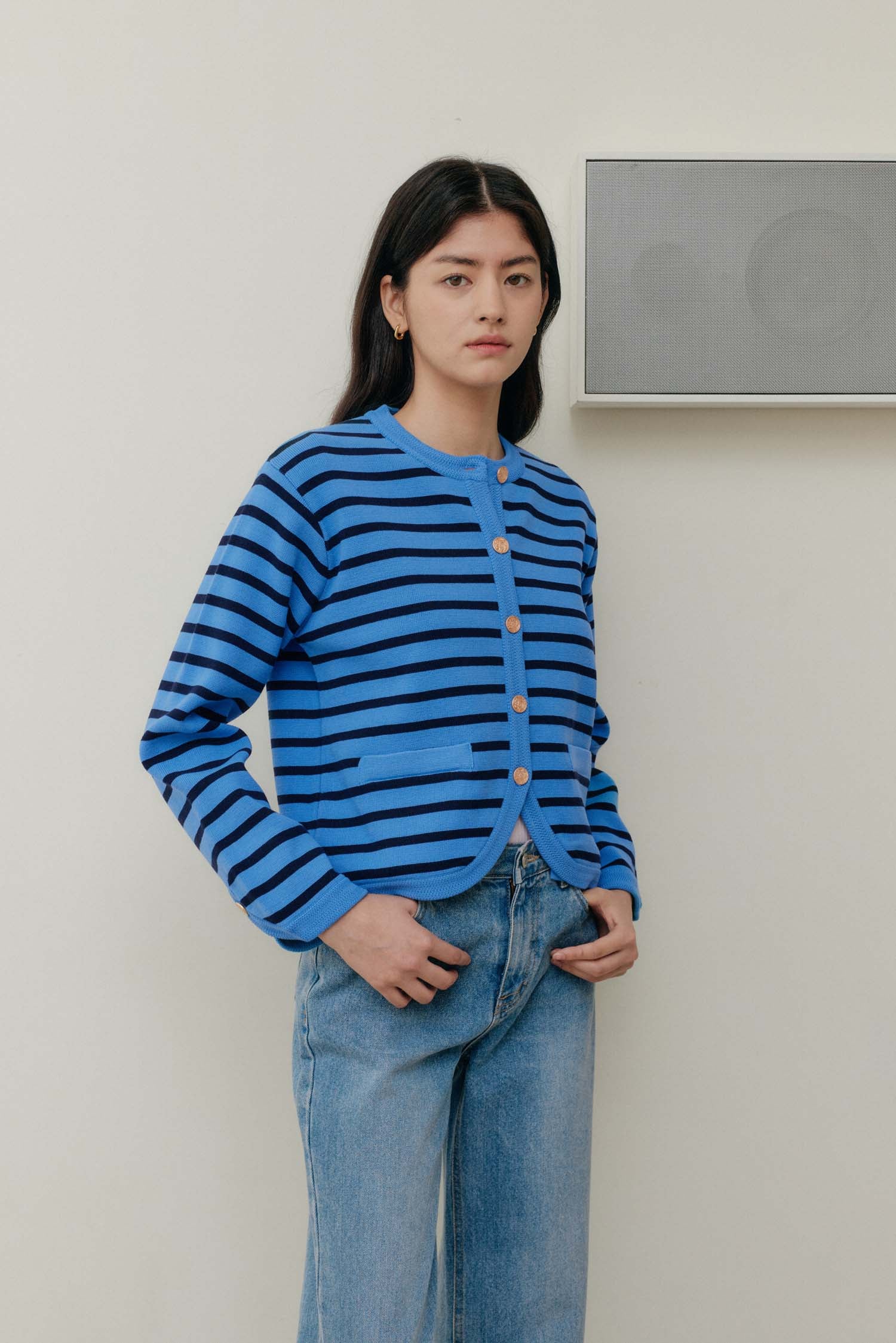 STRIPE KNIT JACKET_BLUE