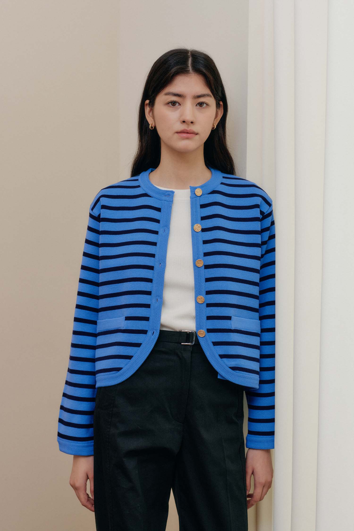 STRIPE KNIT JACKET_BLUE