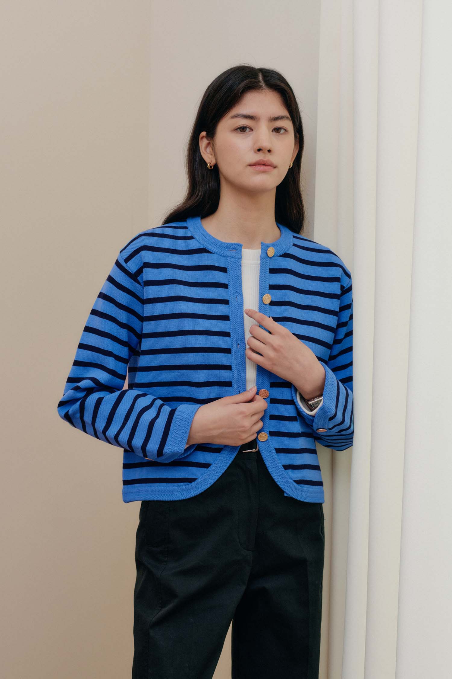 STRIPE KNIT JACKET_BLUE