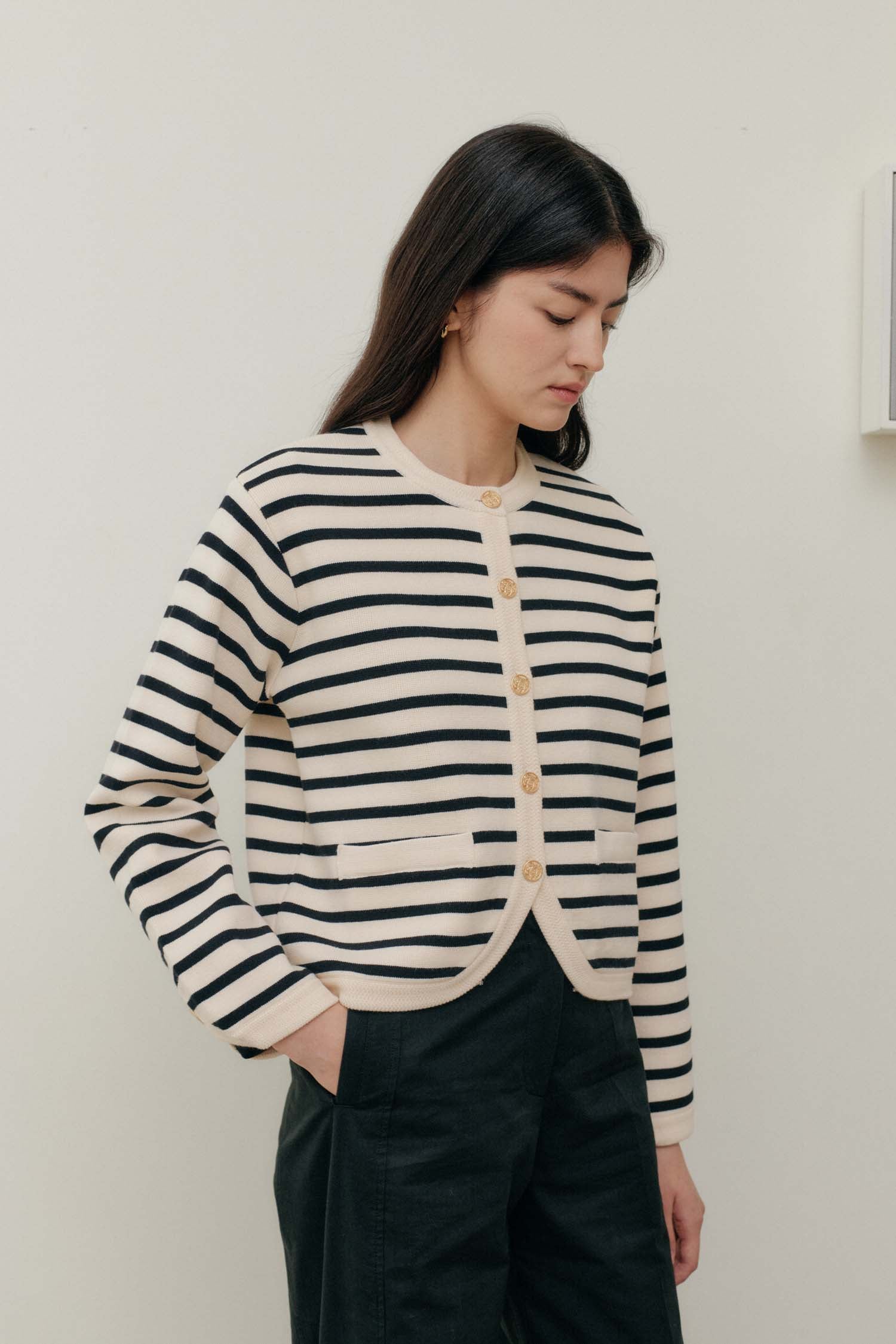 STRIPE KNIT JACKET_IVORY