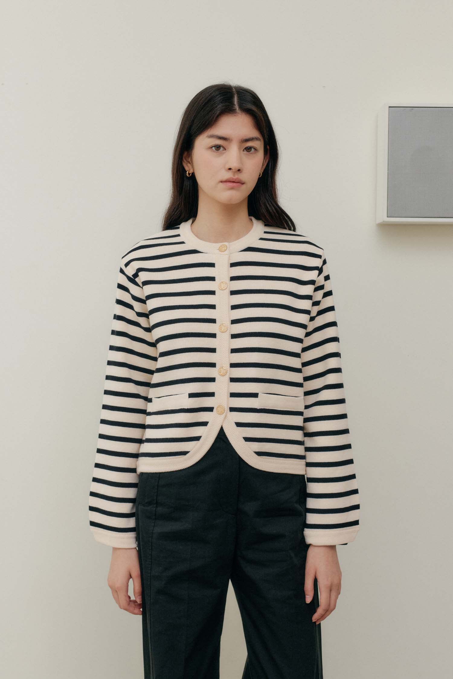 STRIPE KNIT JACKET_IVORY