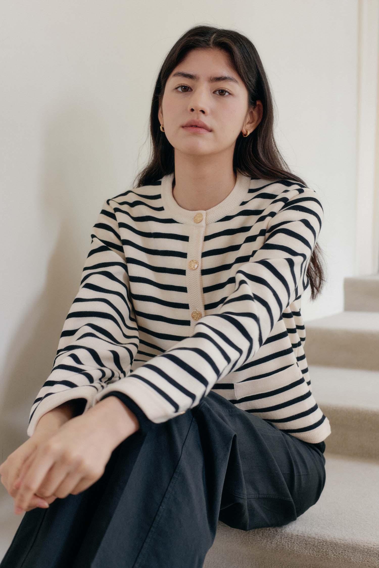 STRIPE KNIT JACKET_IVORY