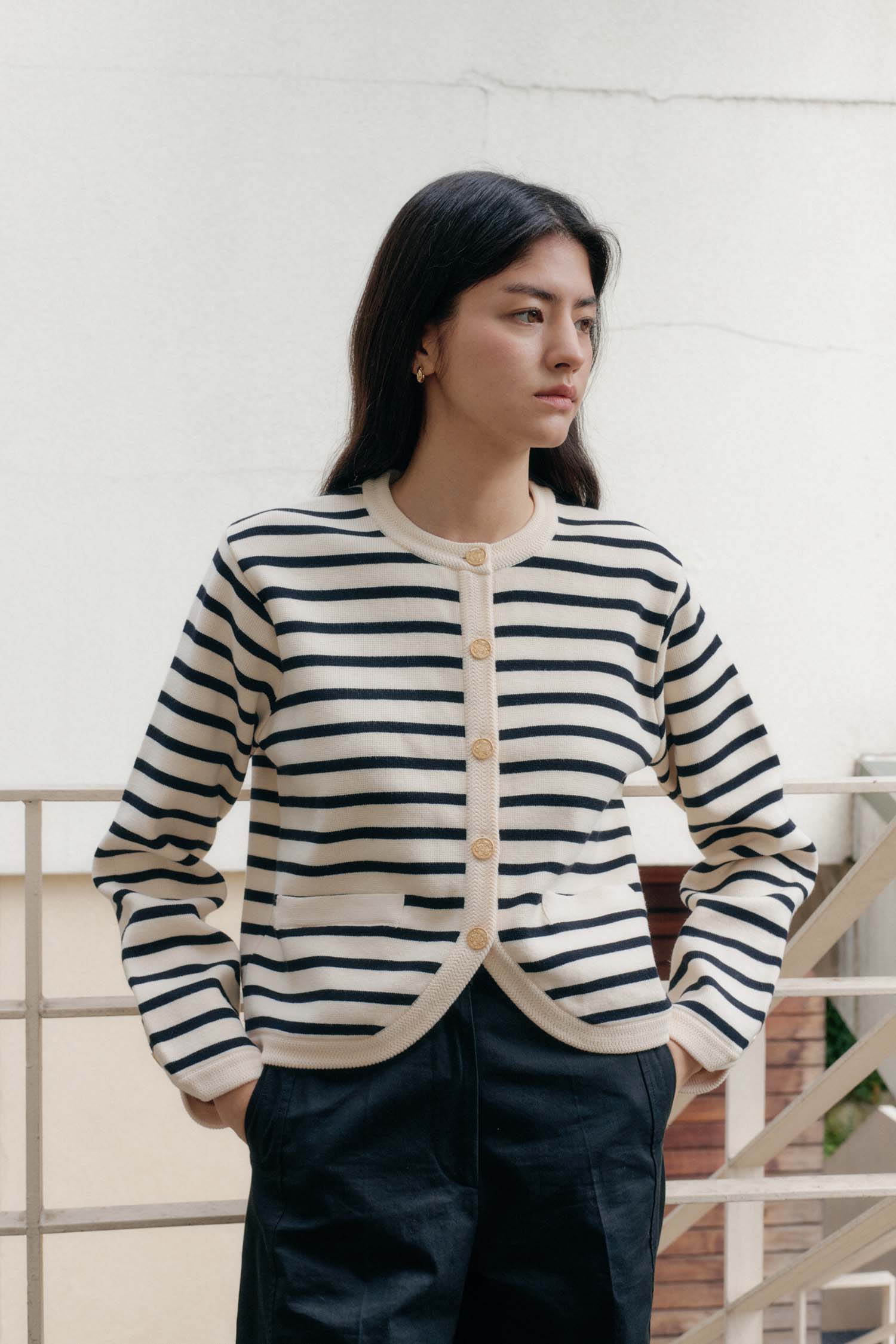 STRIPE KNIT JACKET_IVORY