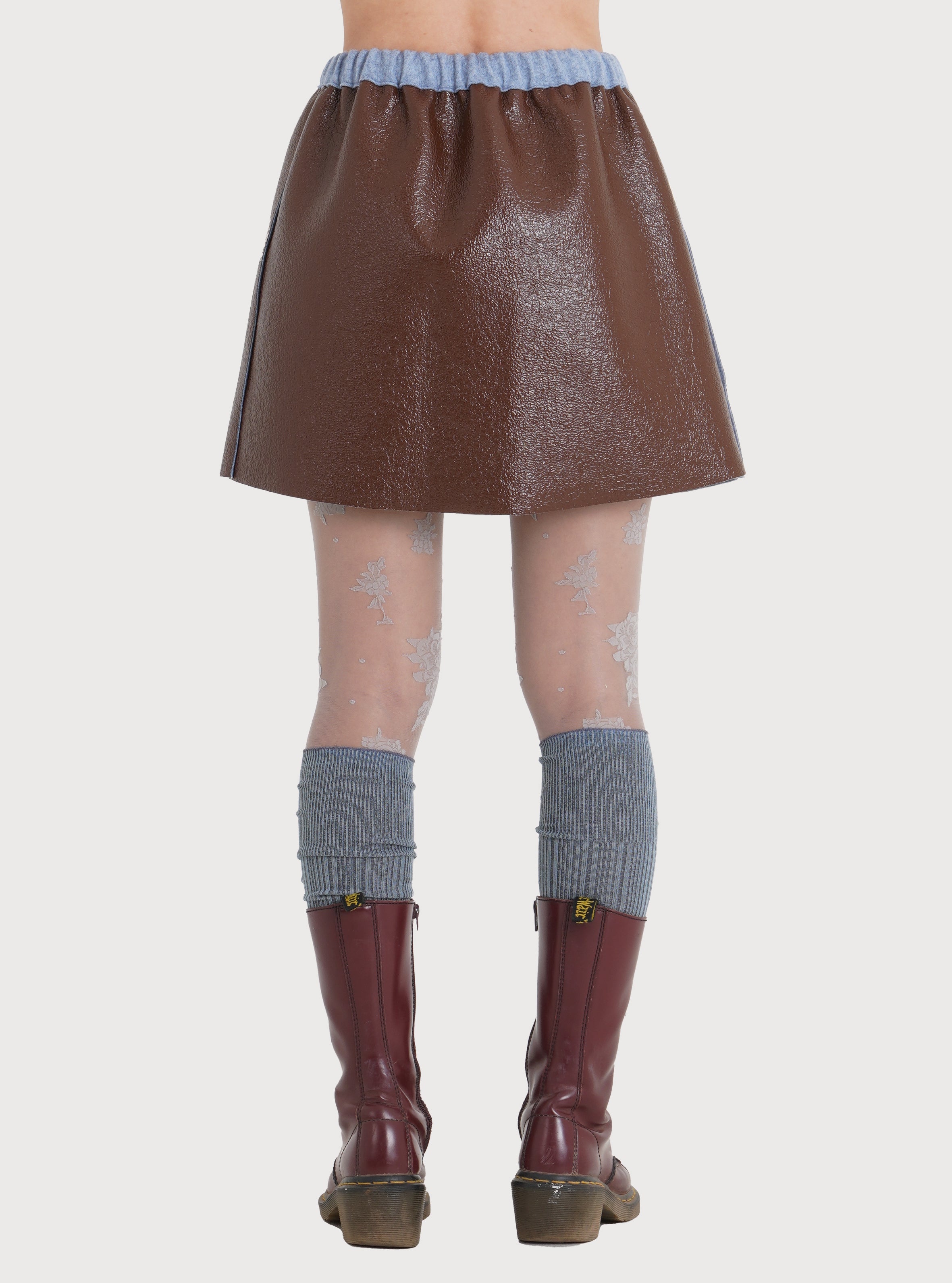 WOOL BONDING PATENT LEATHER MINI SKIRT_ROUGE VIN