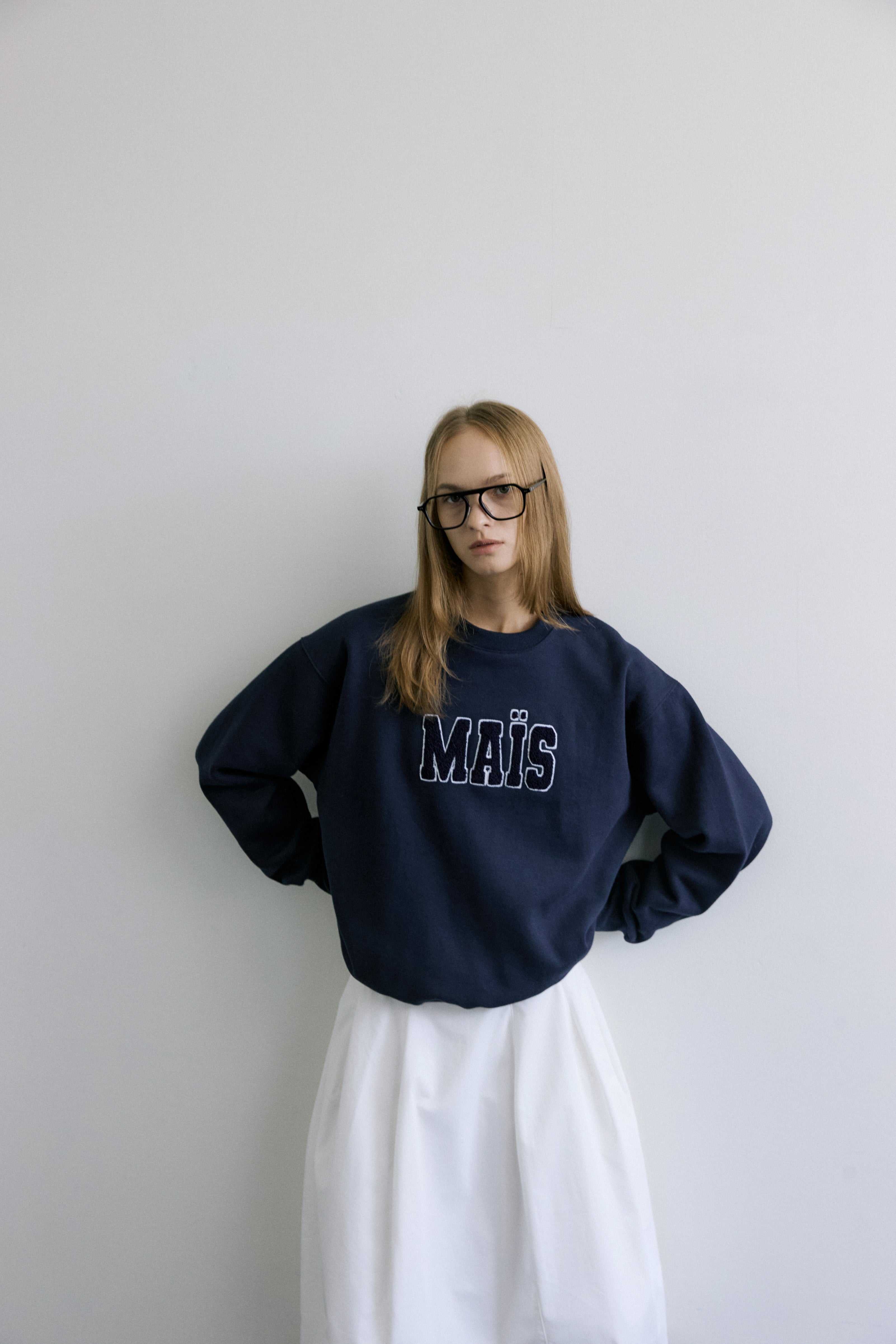 MAIS BOUCLE LOGO SWEAT SHIRT _ NAVY