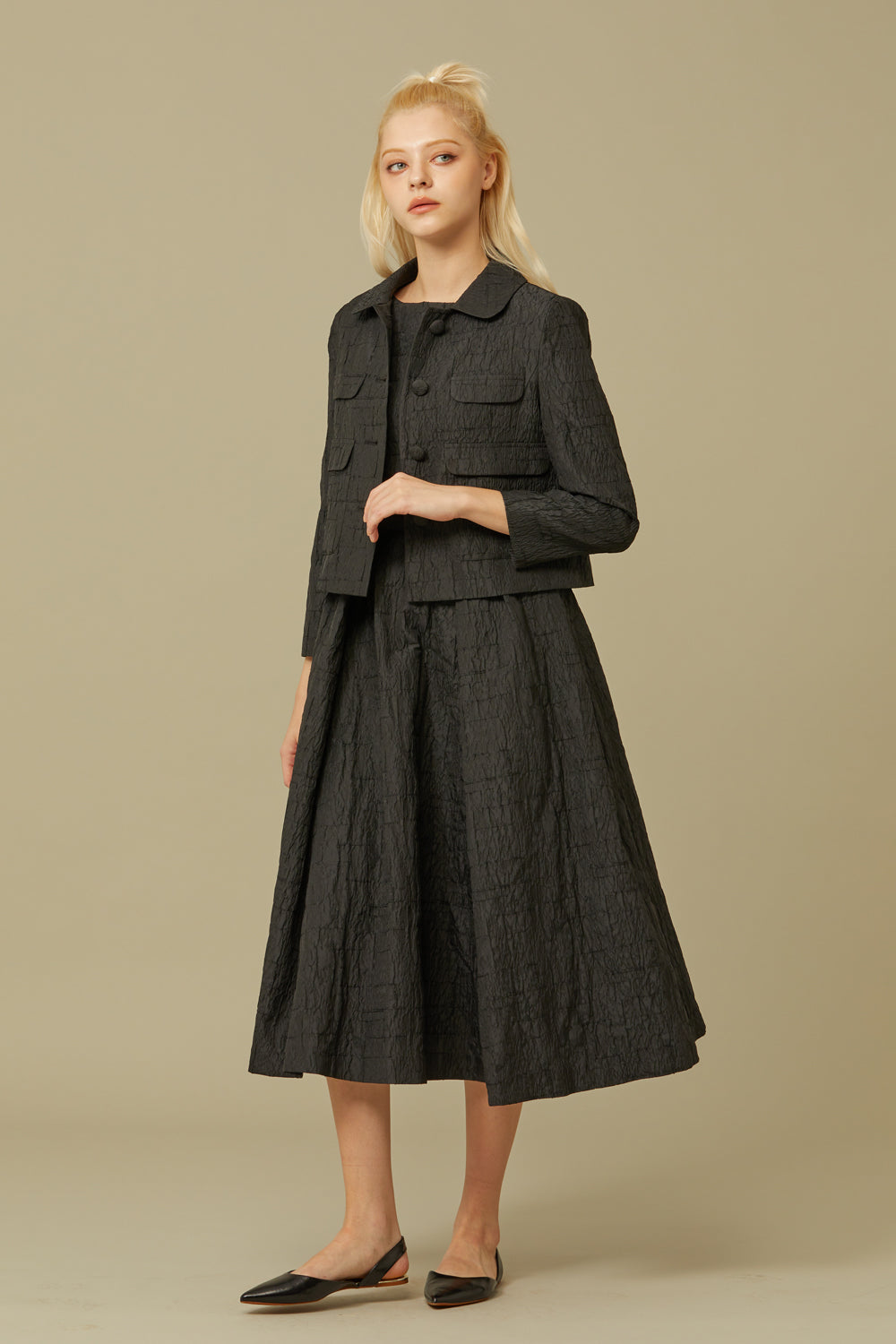 JACQUARD MIDI DRESS_BLACK