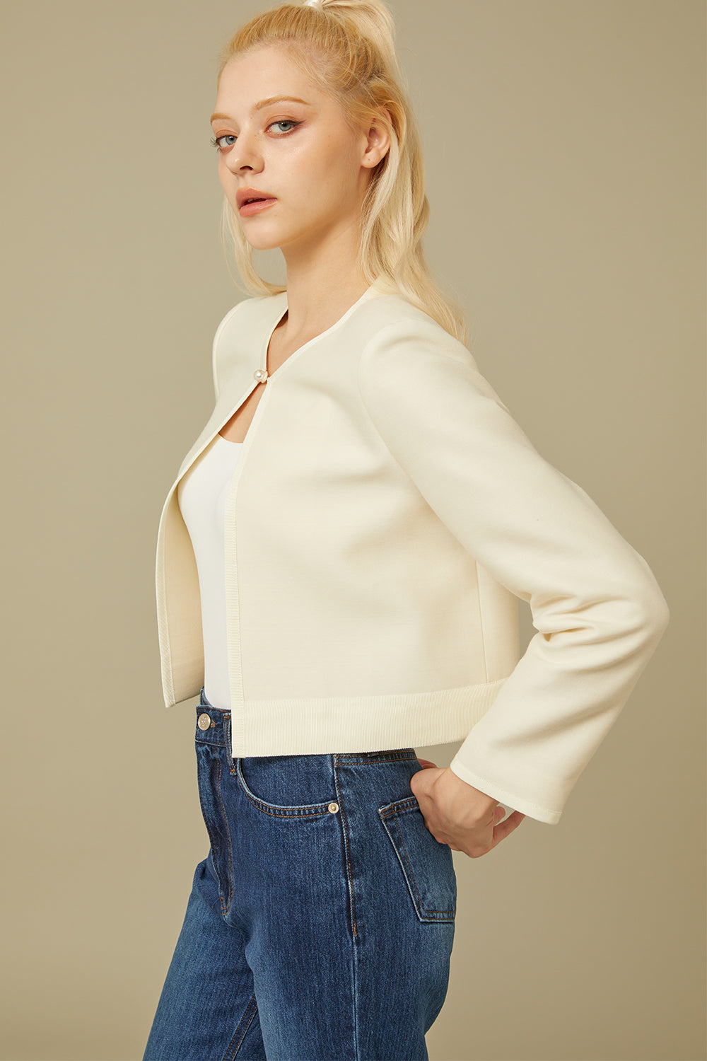 WOOL SILK CROP JACKET_IVORY