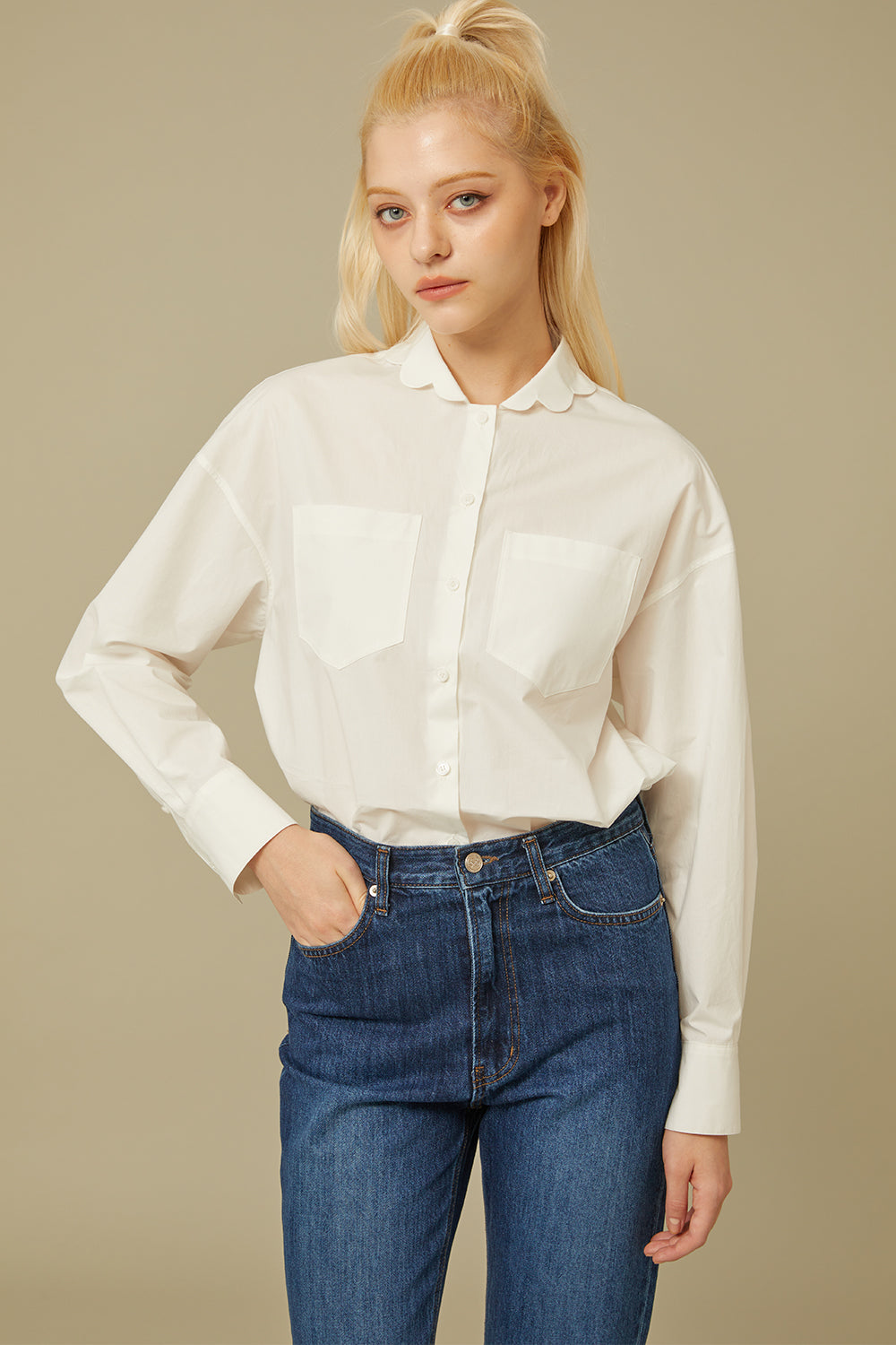 SCALLOP COLLAR SHIRT_WHITE