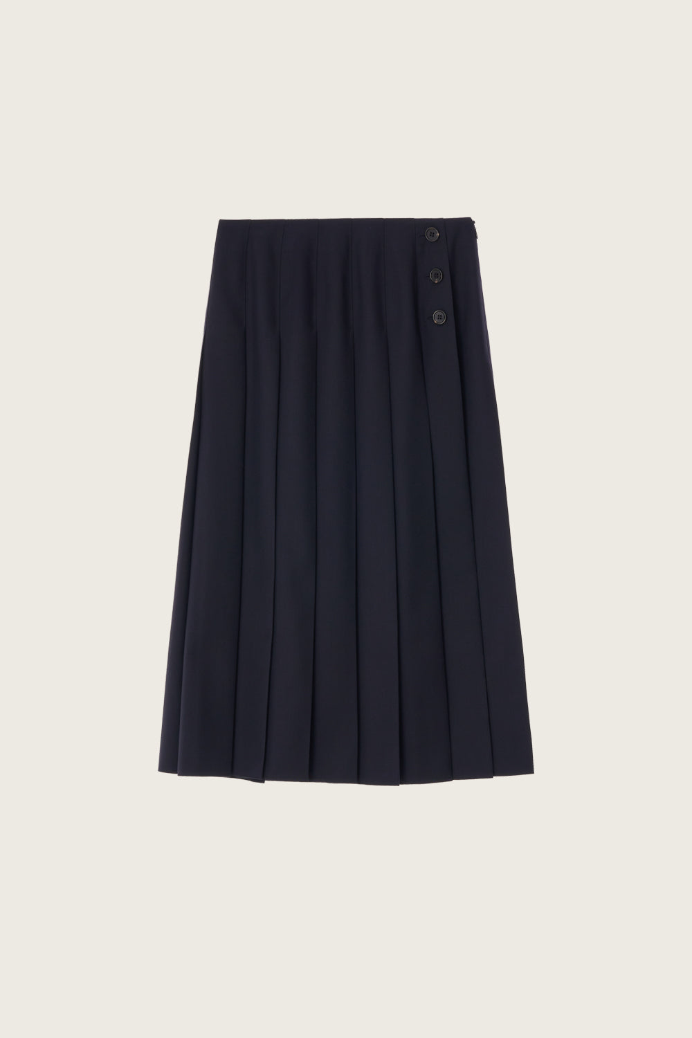 PLEATS BUTTON MIDI SKIRT_NAVY