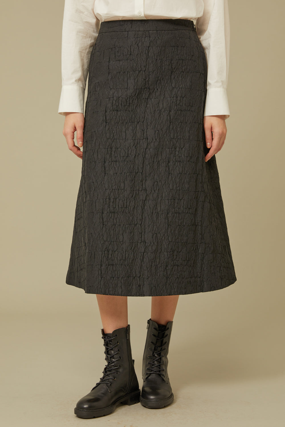 JACQUARD A-LINE SKIRT_BLACK