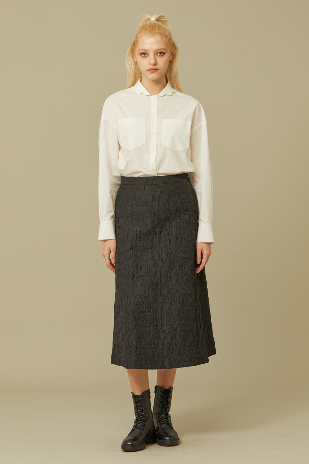 JACQUARD A-LINE SKIRT_BLACK