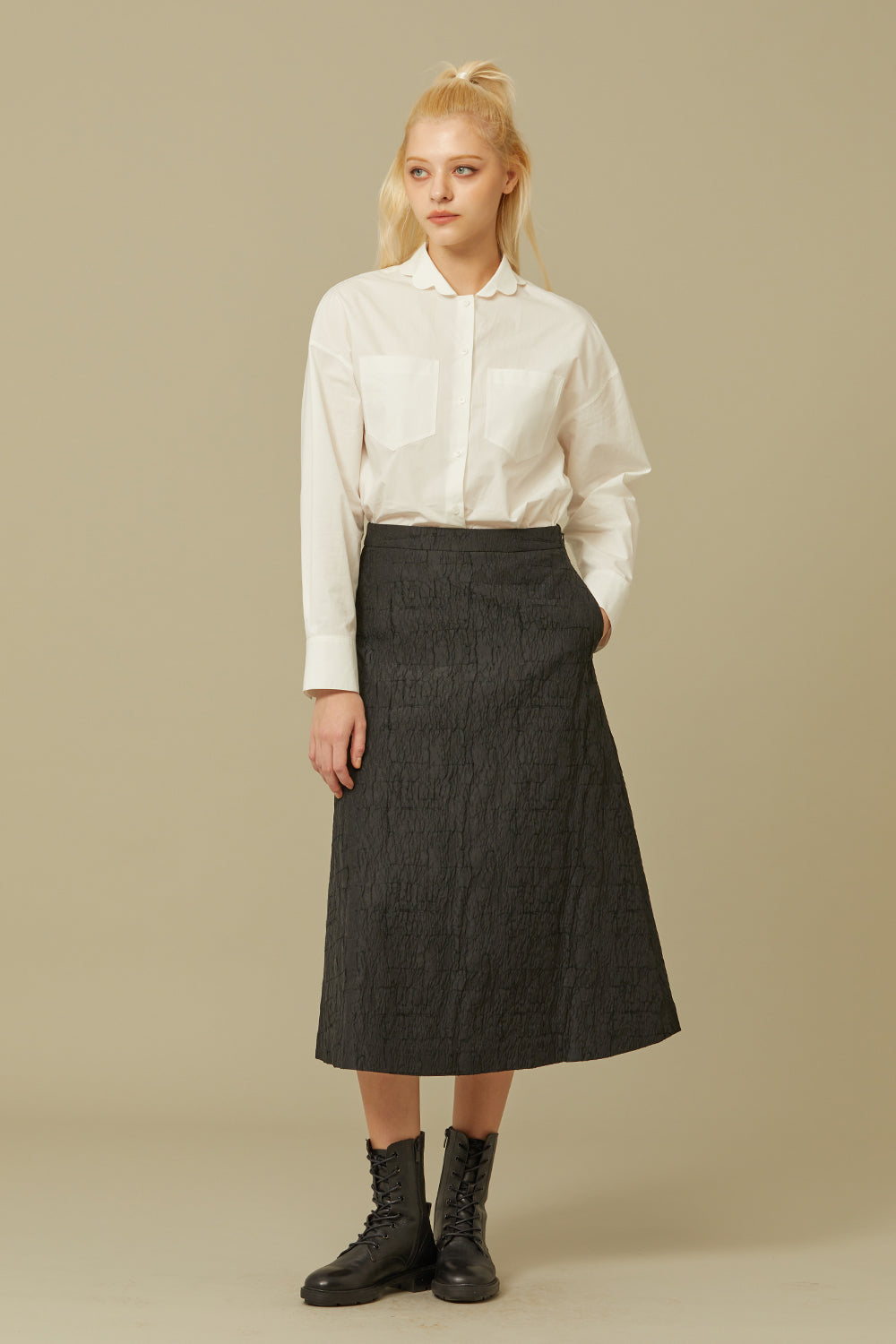 JACQUARD A-LINE SKIRT_BLACK