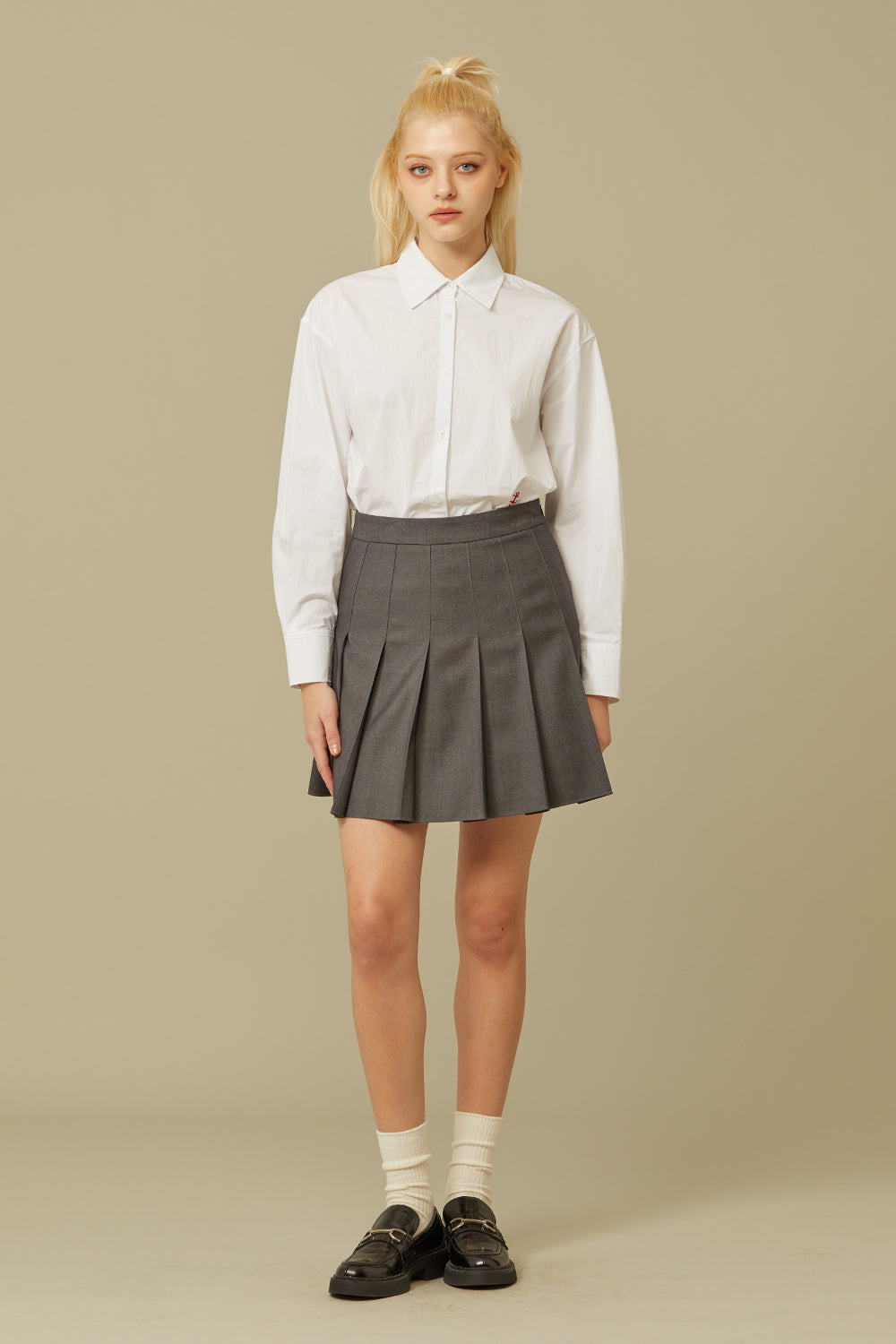 PLEATS MINI SKIRT_GREY