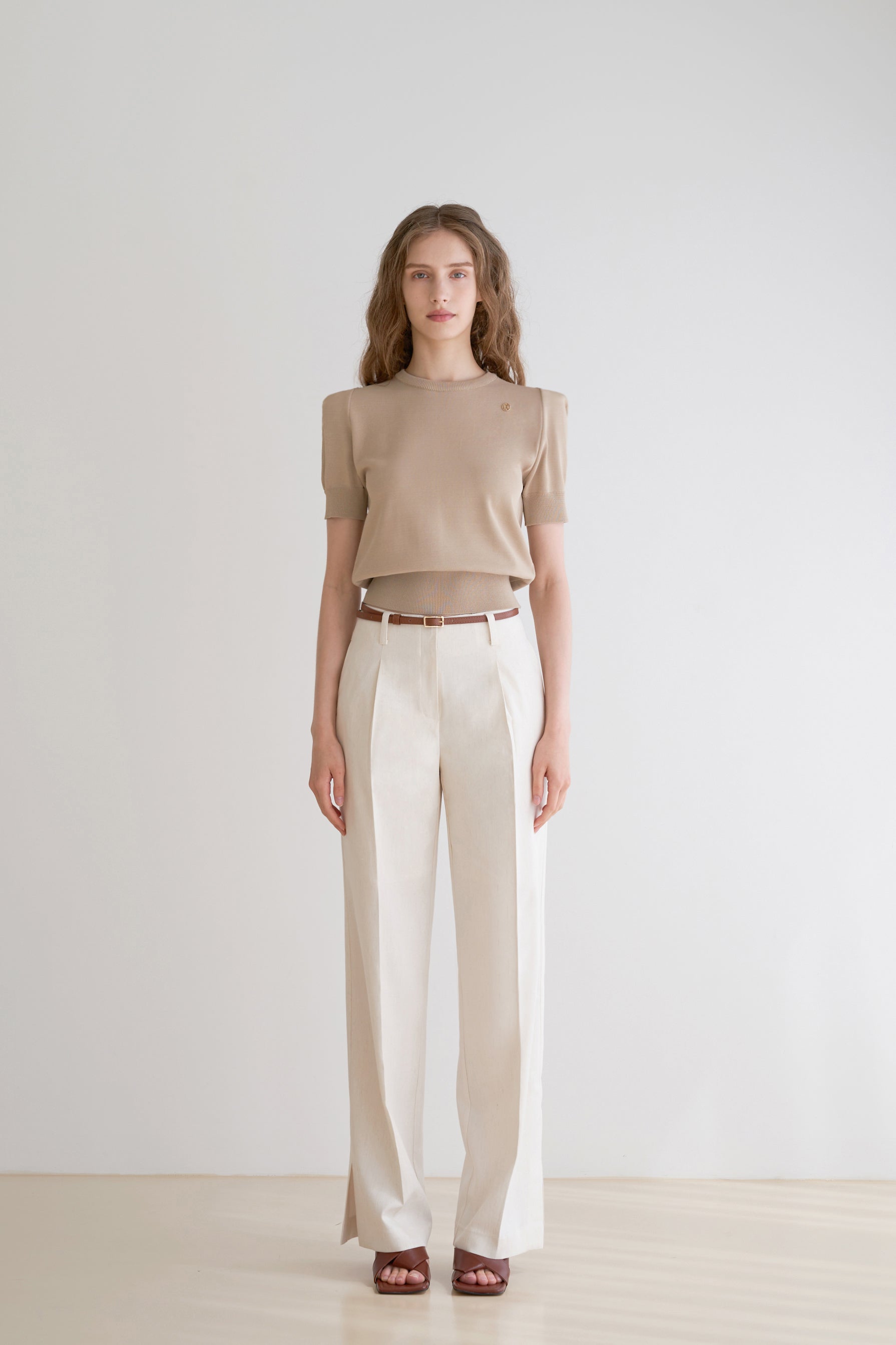 WIDE ONE BUTTON SLIT PANTS_IVORY