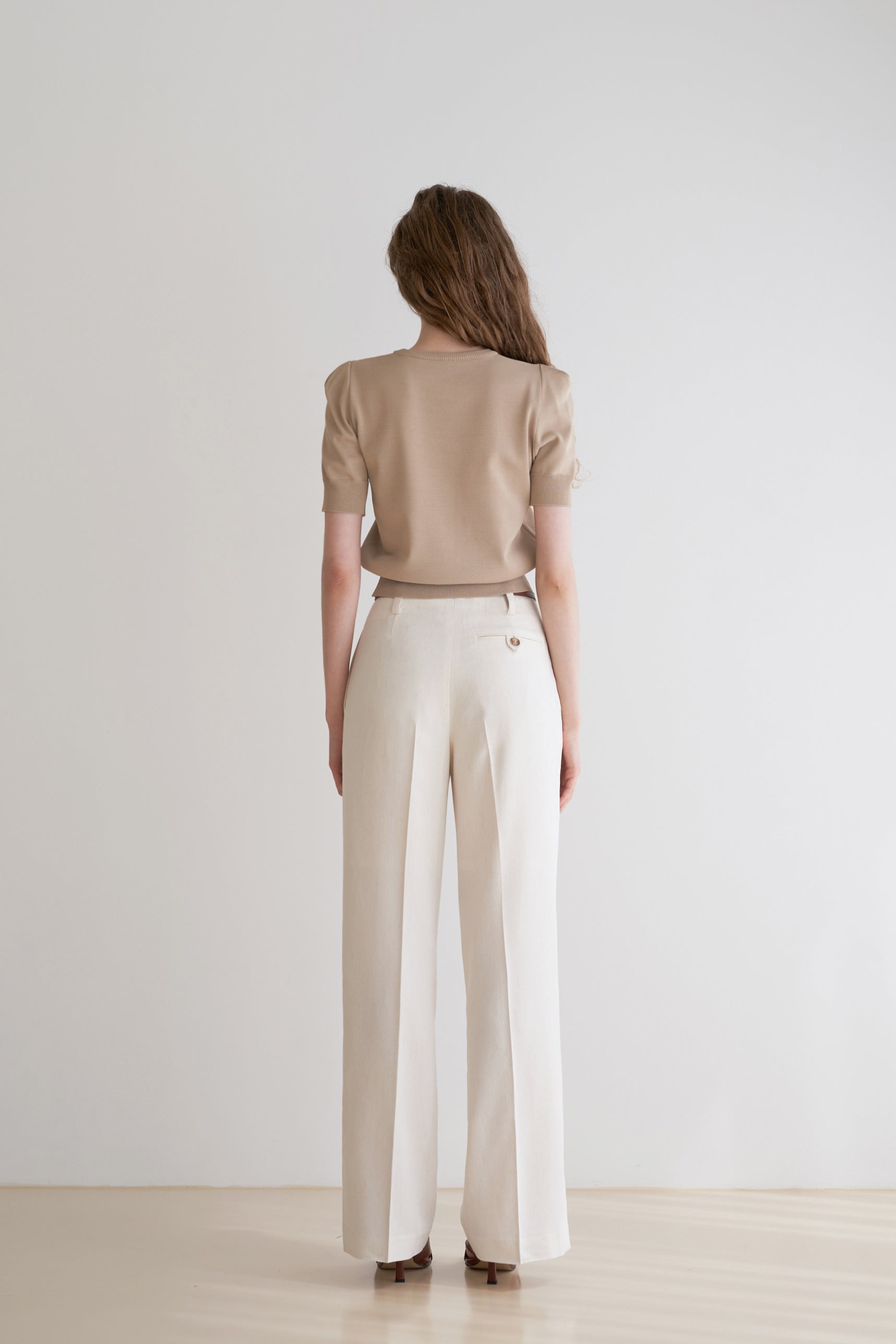WIDE ONE BUTTON SLIT PANTS_IVORY