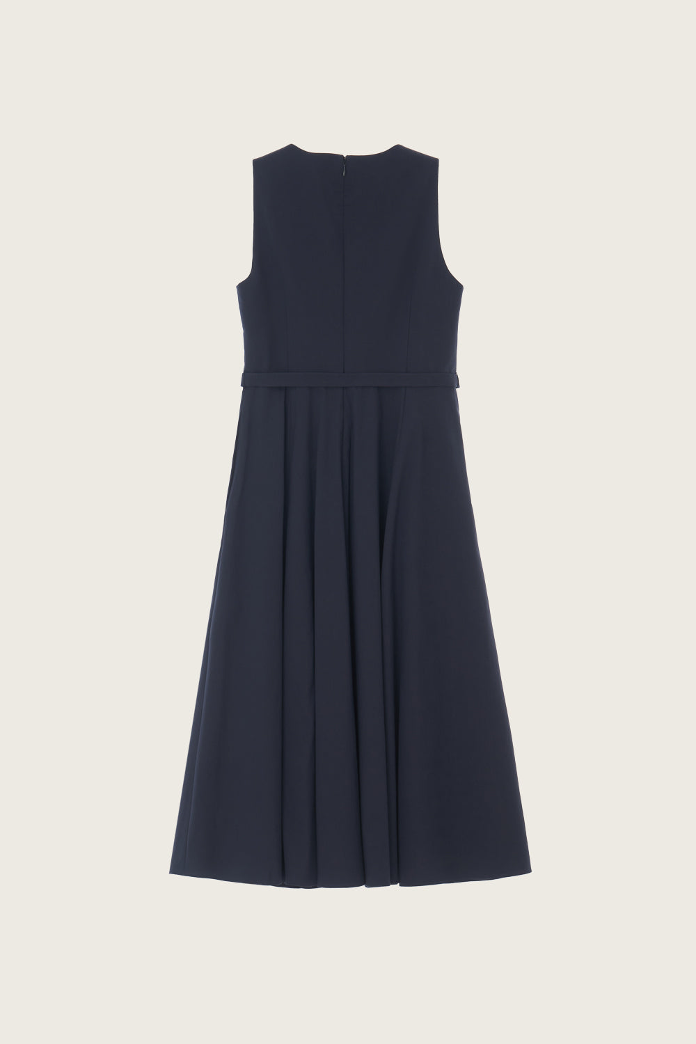 LESAVOIR, ROBE MIDI ÉVASÉE AVEC COL EN FORME COEUR_BLEU MARINE