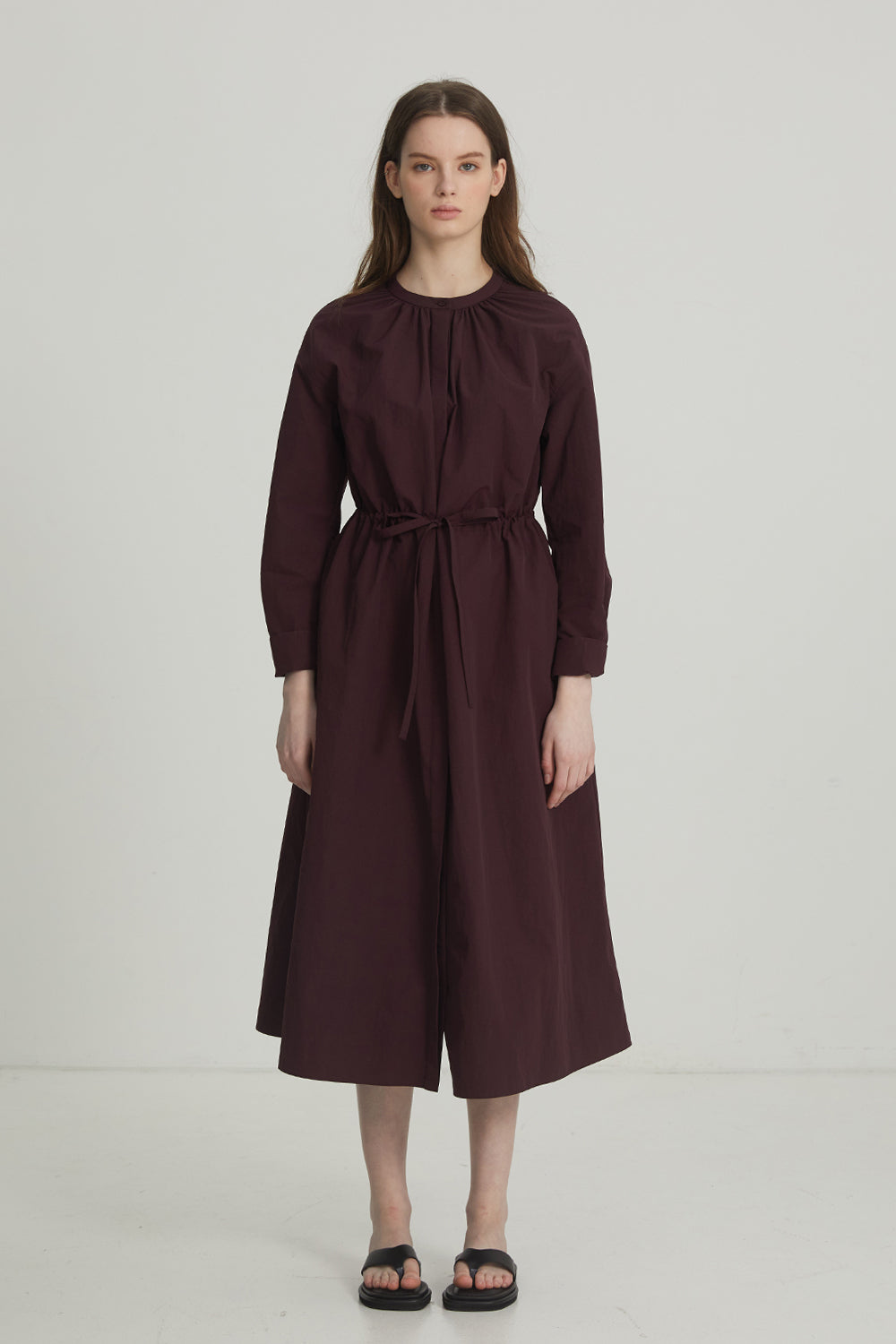 SHIRRING SHIRT DRESS_BURGUNDY