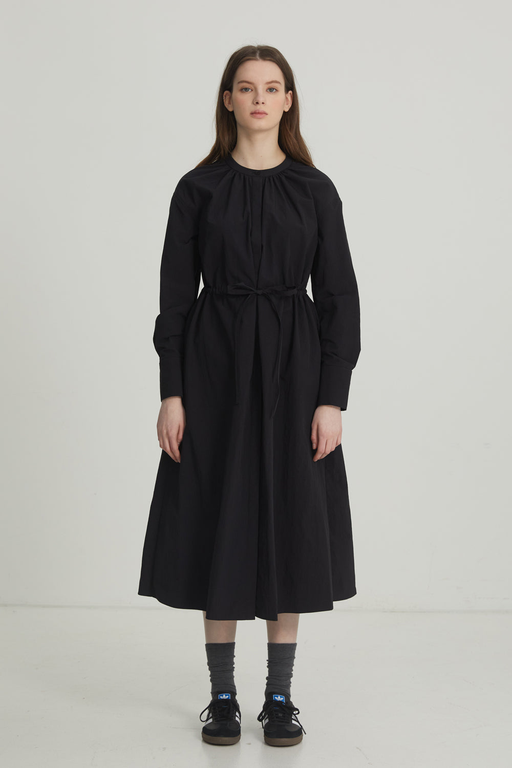 SHIRRING SHIRT DRESS_BLACK