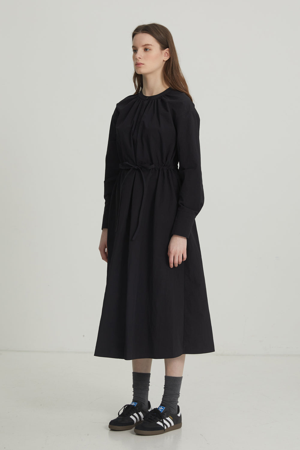 SHIRRING SHIRT DRESS_BLACK