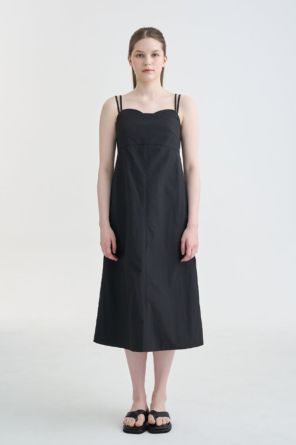 LESAVOIR, ROBE MIDI À COL EN FORME DE COEUR_NOIR