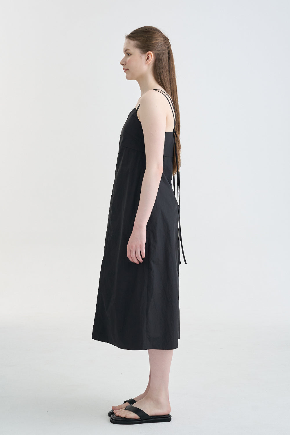 LESAVOIR, ROBE MIDI À COL EN FORME DE COEUR_NOIR