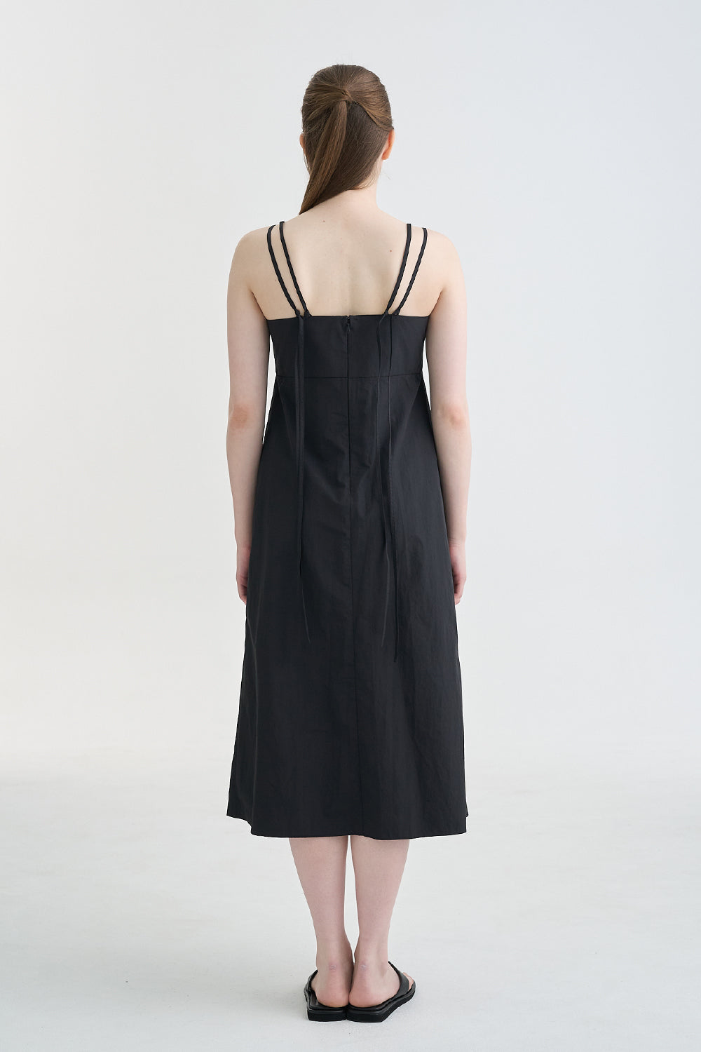 LESAVOIR, ROBE MIDI À COL EN FORME DE COEUR_NOIR