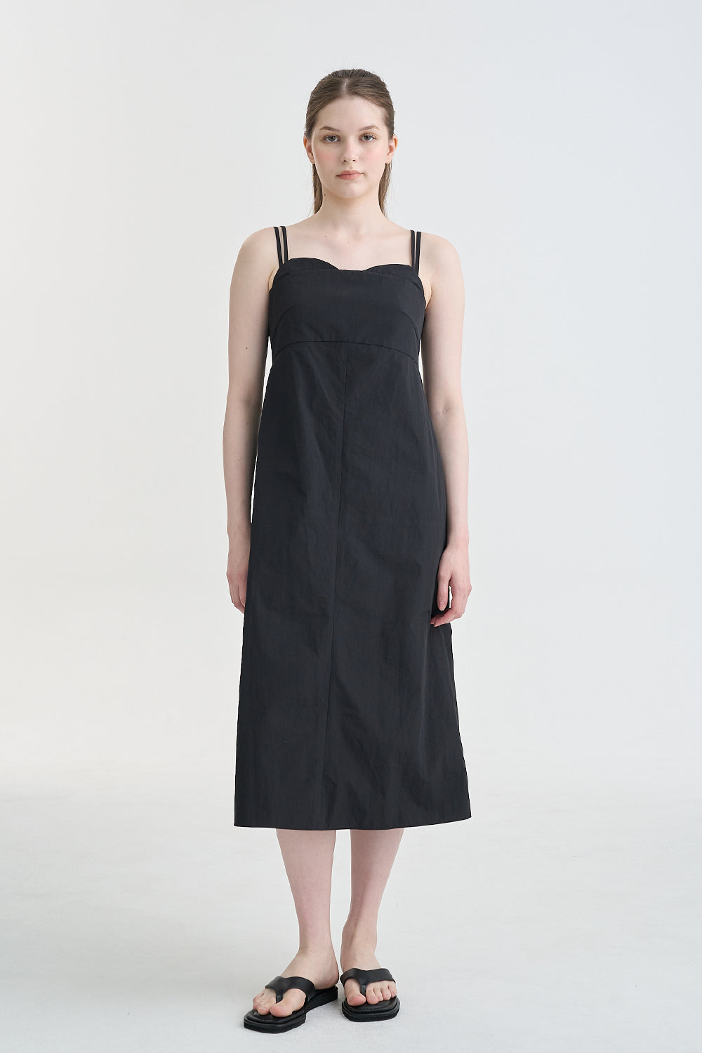 LESAVOIR, ROBE MIDI À COL EN FORME DE COEUR_NOIR