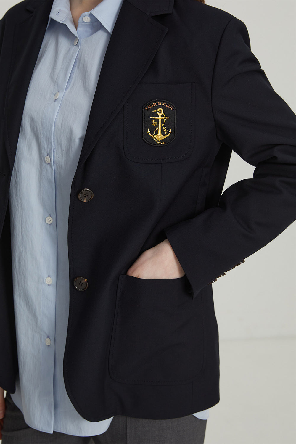 LESAVOIR, VESTE PREPPY OVERSIZE_BLEU MARINE