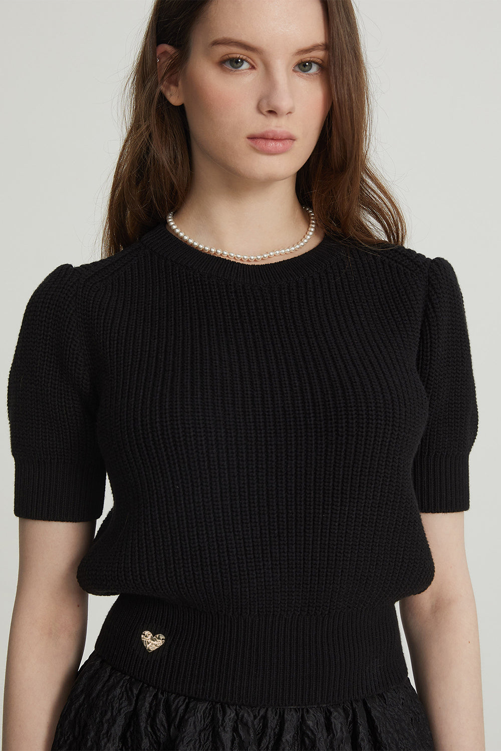 COTTON PUFF SLEEVE KNIT_BLACK