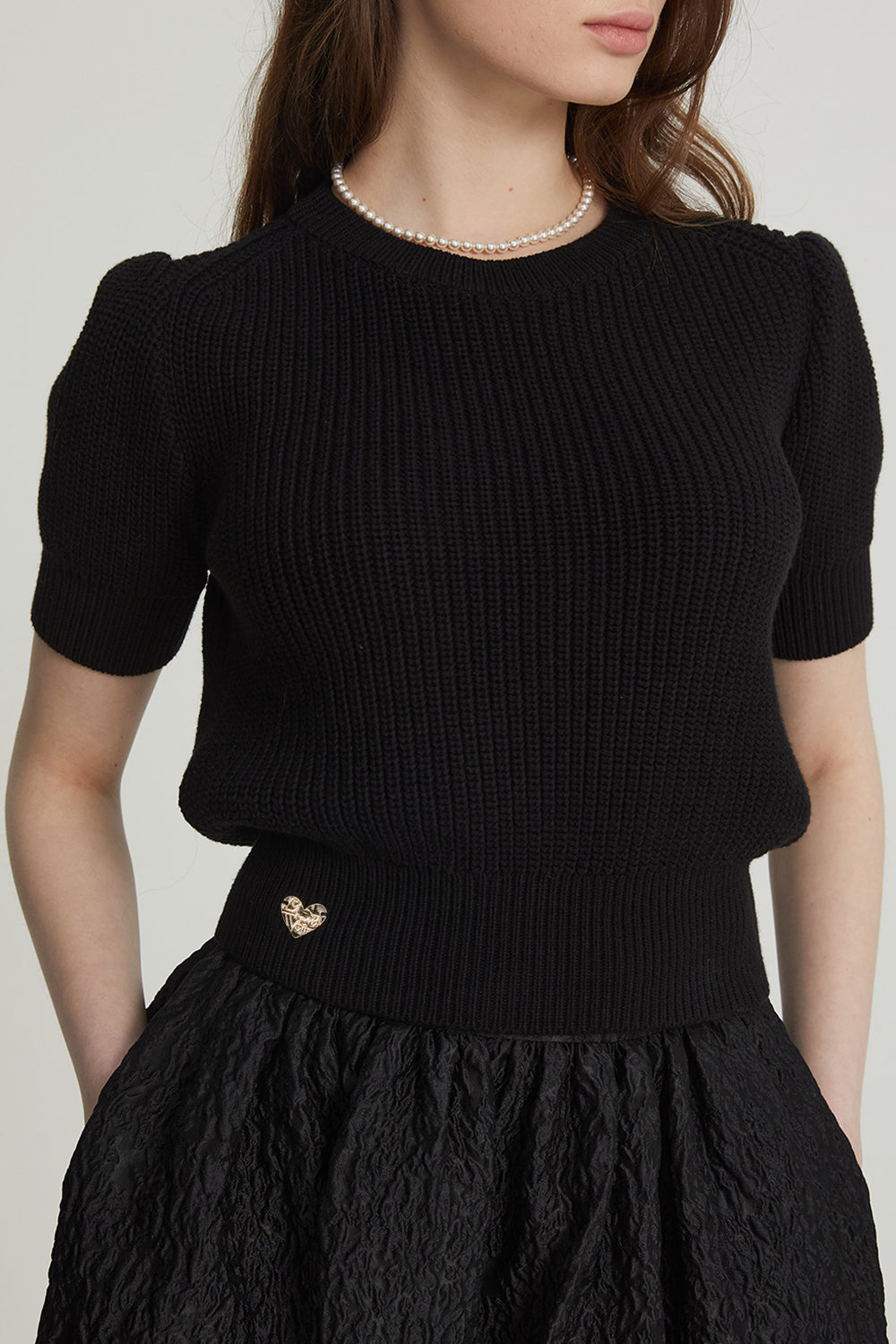 COTTON PUFF SLEEVE KNIT_NOIR