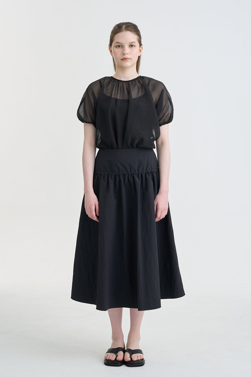 STRING MIDI YOKE SKIRT_BLACK