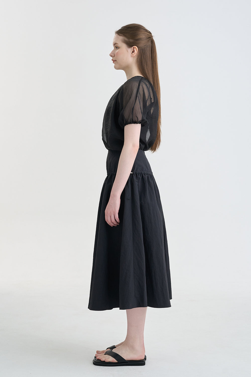 STRING MIDI YOKE SKIRT_BLACK